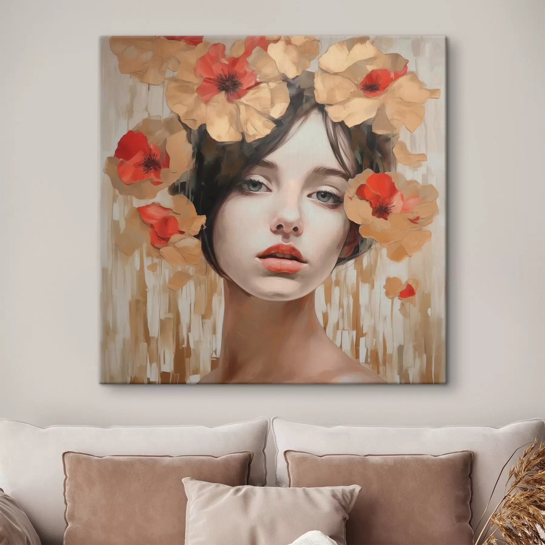  Schilderijen Portret van een meisje met bloemen s44593