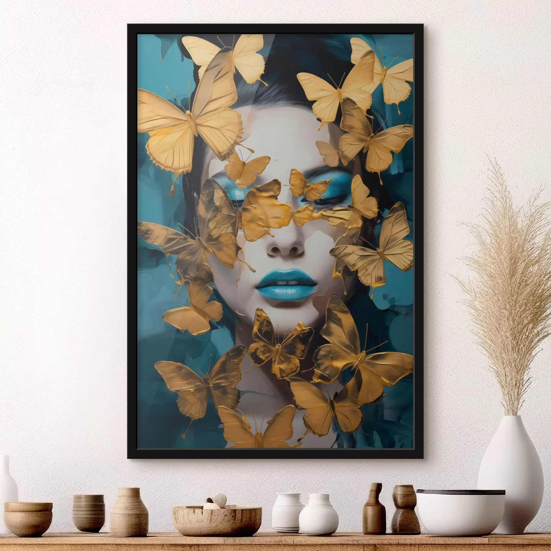 Fotobehang Portret van een meisje met vlinders f44583
