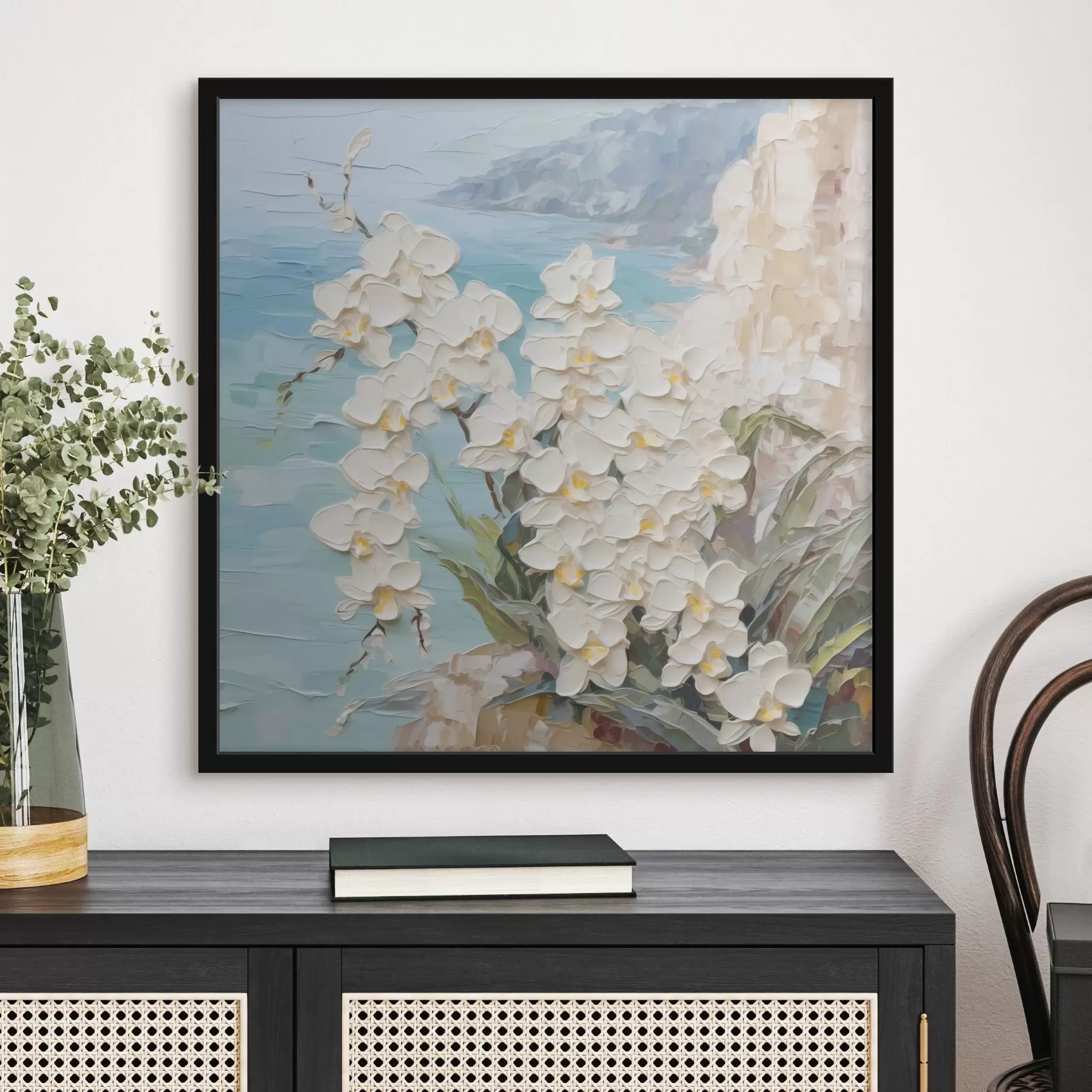 Fotobehang Orchideeën tegen de zee f44590