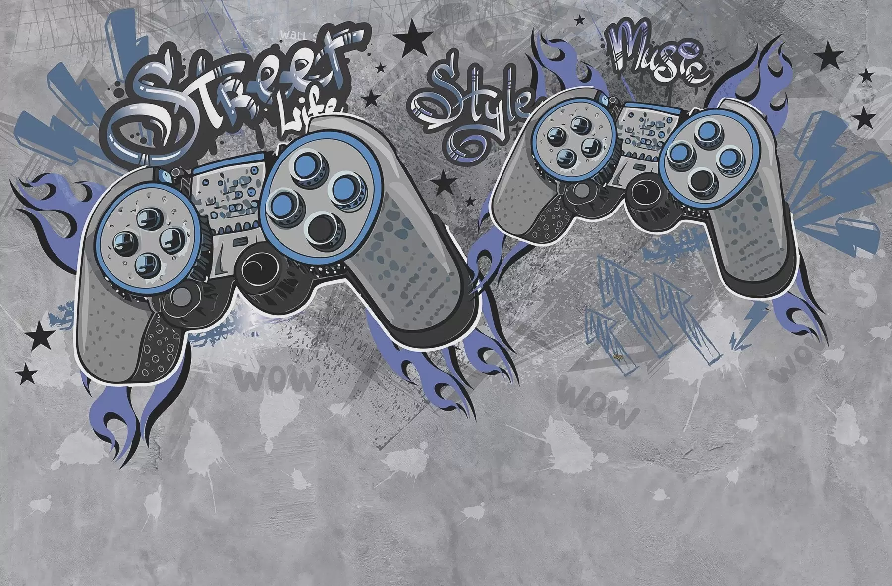 Fotobehang Consoles in street art-stijl op de grungemuur w04054