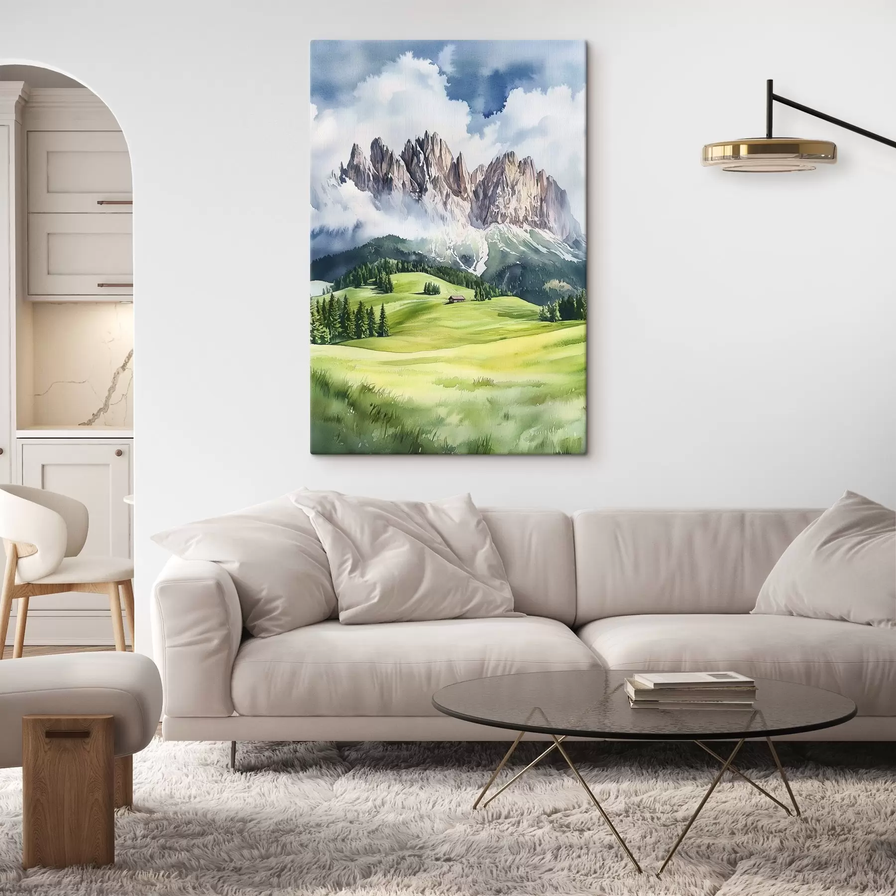 Fotobehang Dolomieten, Alpen, Italië, landschap, aquarel stijl s44601