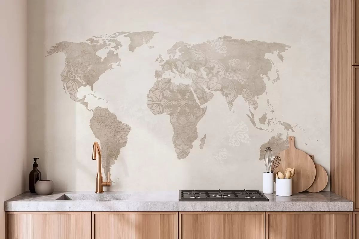 Fotobehang Wereldkaart met patroon w03954