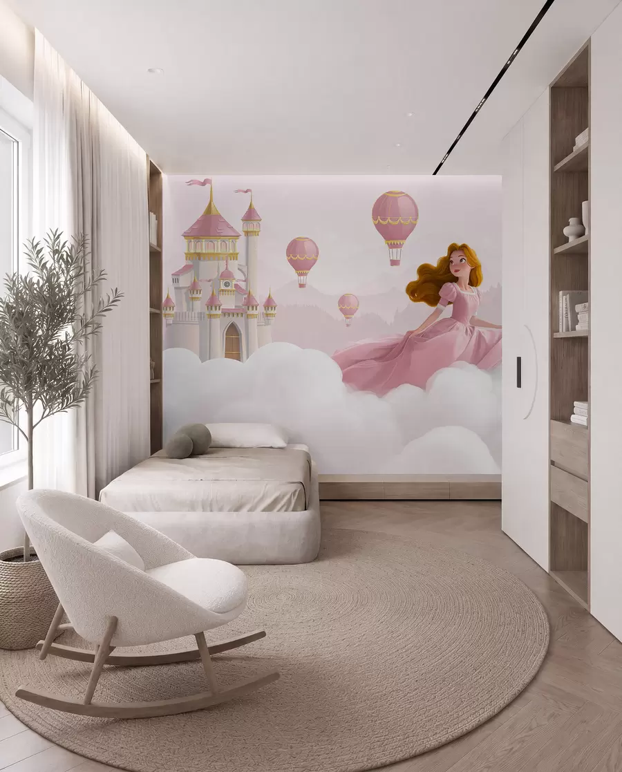 Fotobehang Ballonnen boven het kasteel w04015v1