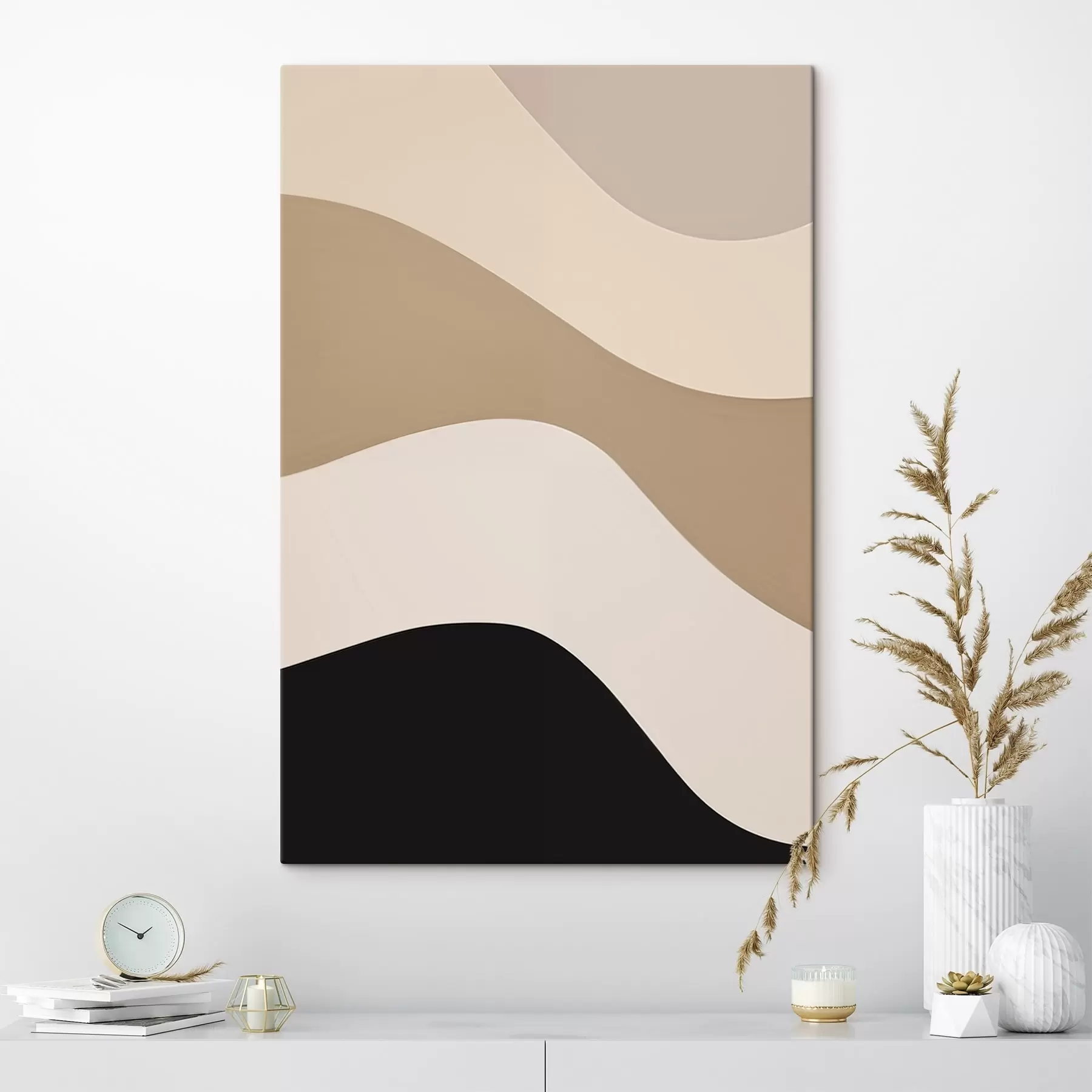  Schilderijen Abstracte golven in beige en zwart s44687