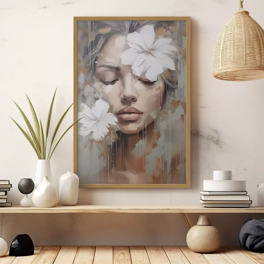 Fotobehang Witte bloemen over haar ogen f44684