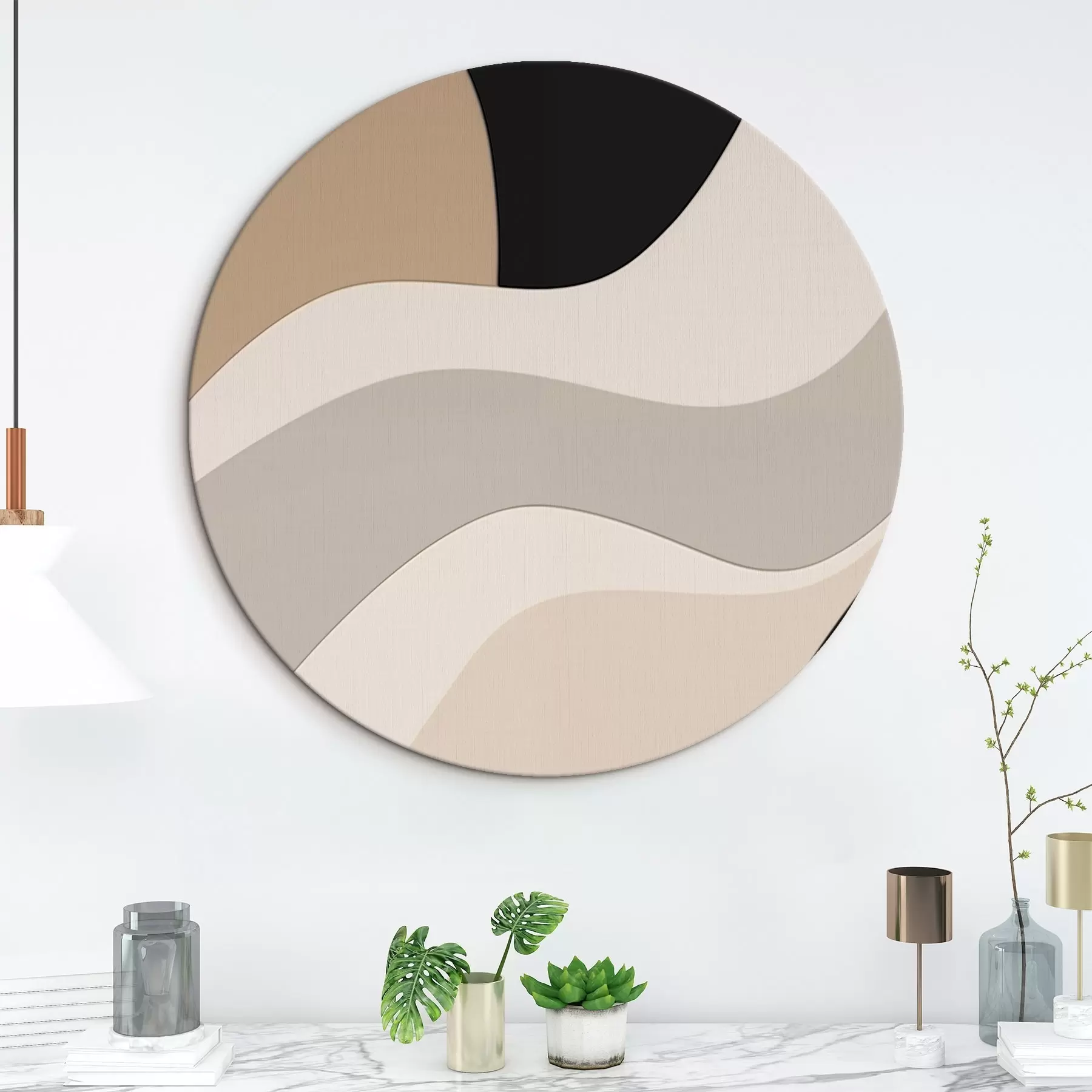  Schilderijen Abstracte golven in beige en zwart r44688