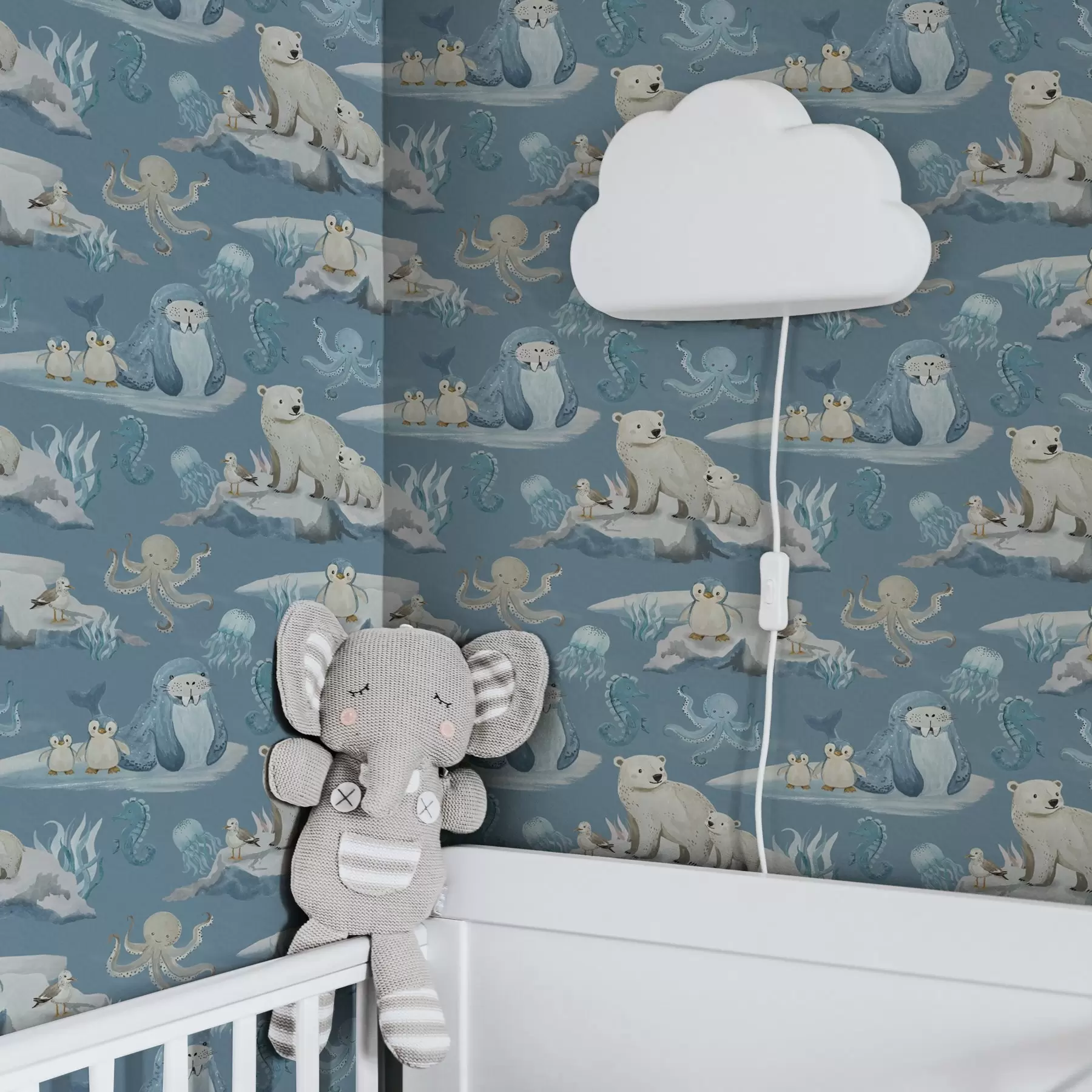 Fotobehang Arctische dieren in aquarelstijl voor de kinderkamer a00137