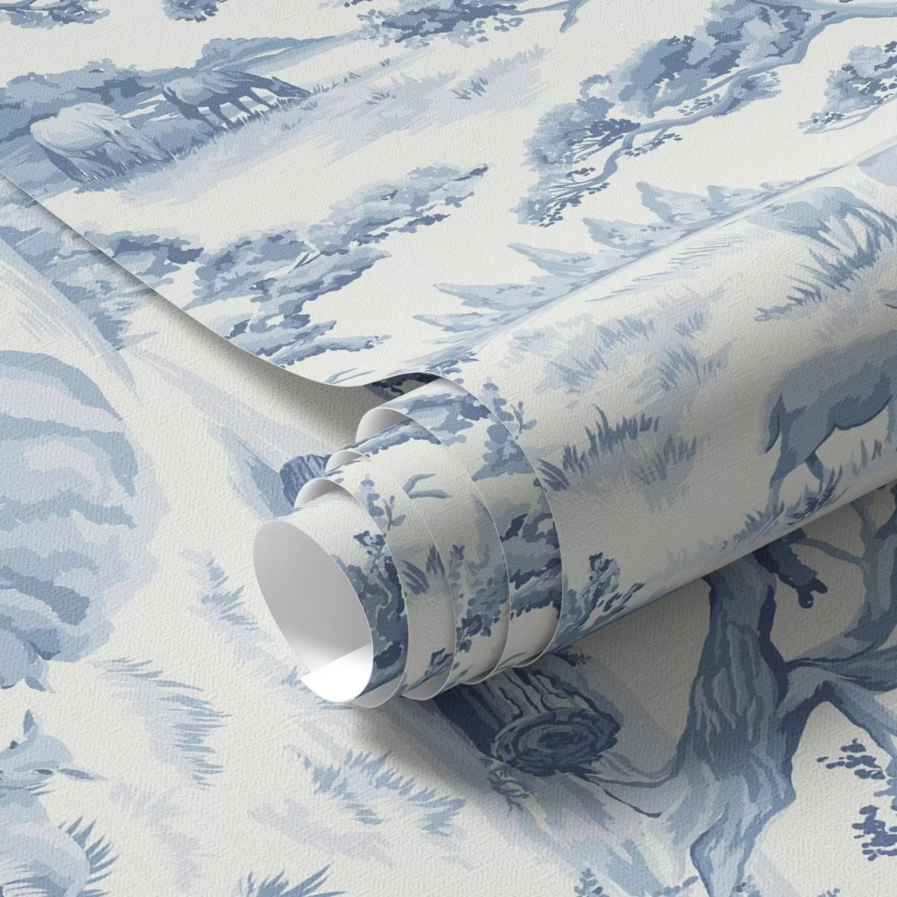 Fotobehang Landelijk landschap in blauwe tinten met schapen en bomen a00178