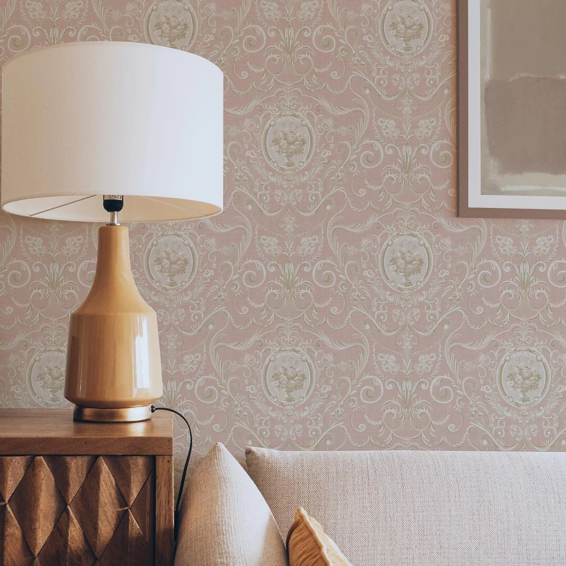 Fotobehang Roze klassiek patroon met medaillons en bloemen a00185