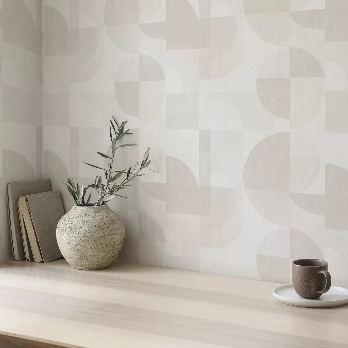 Behang Minimalistische geometrie in licht crèmekleurig palet a00189