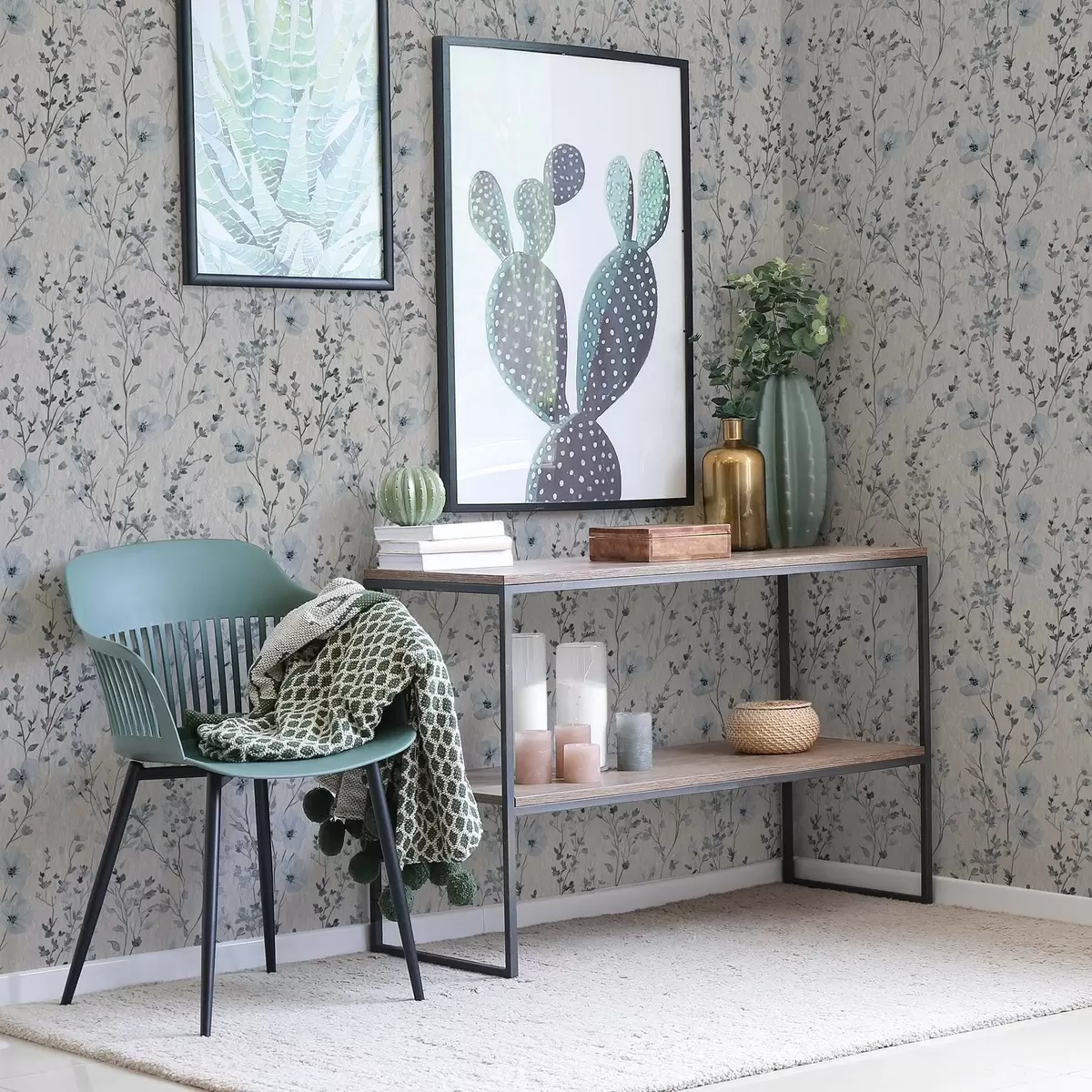 Behang Blauwe en grijze aquarelbloemen op neutrale achtergrond a00198
