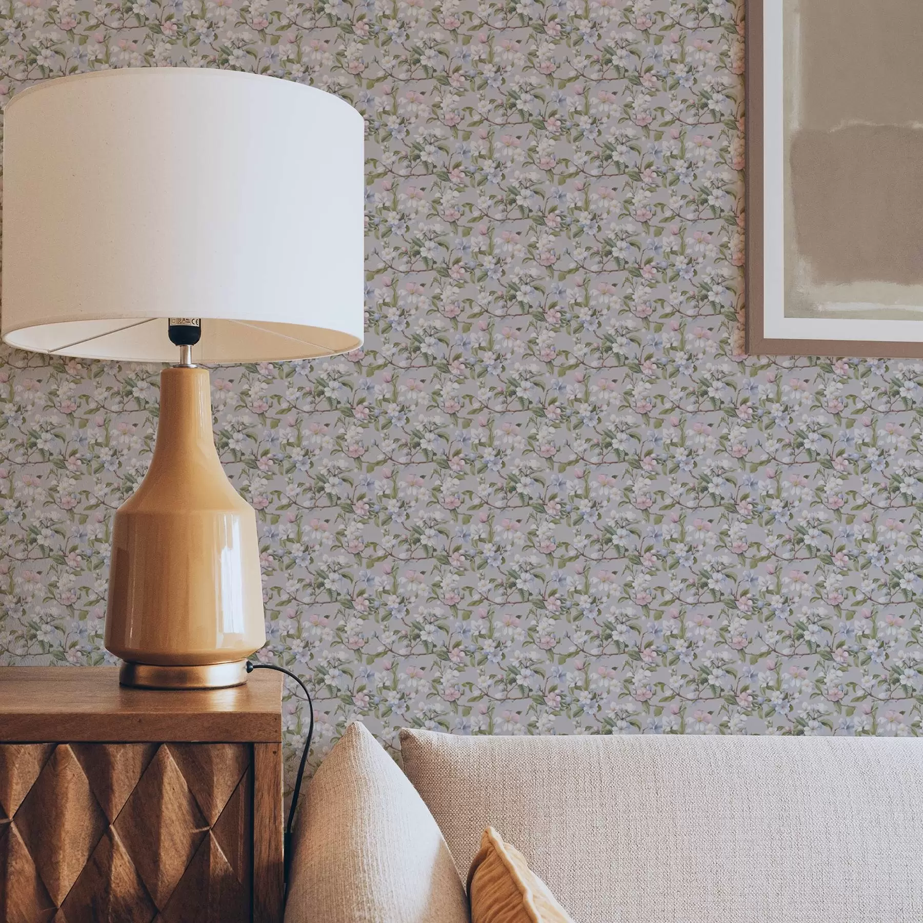 Fotobehang Pastel bloemen diagonaal in de stijl van renaissance textiel a00205