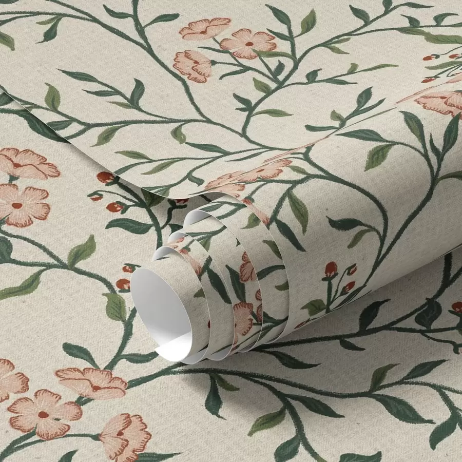 Fotobehang Opengewerkte takken met koraalbloemen, bloemenpatroon a00221