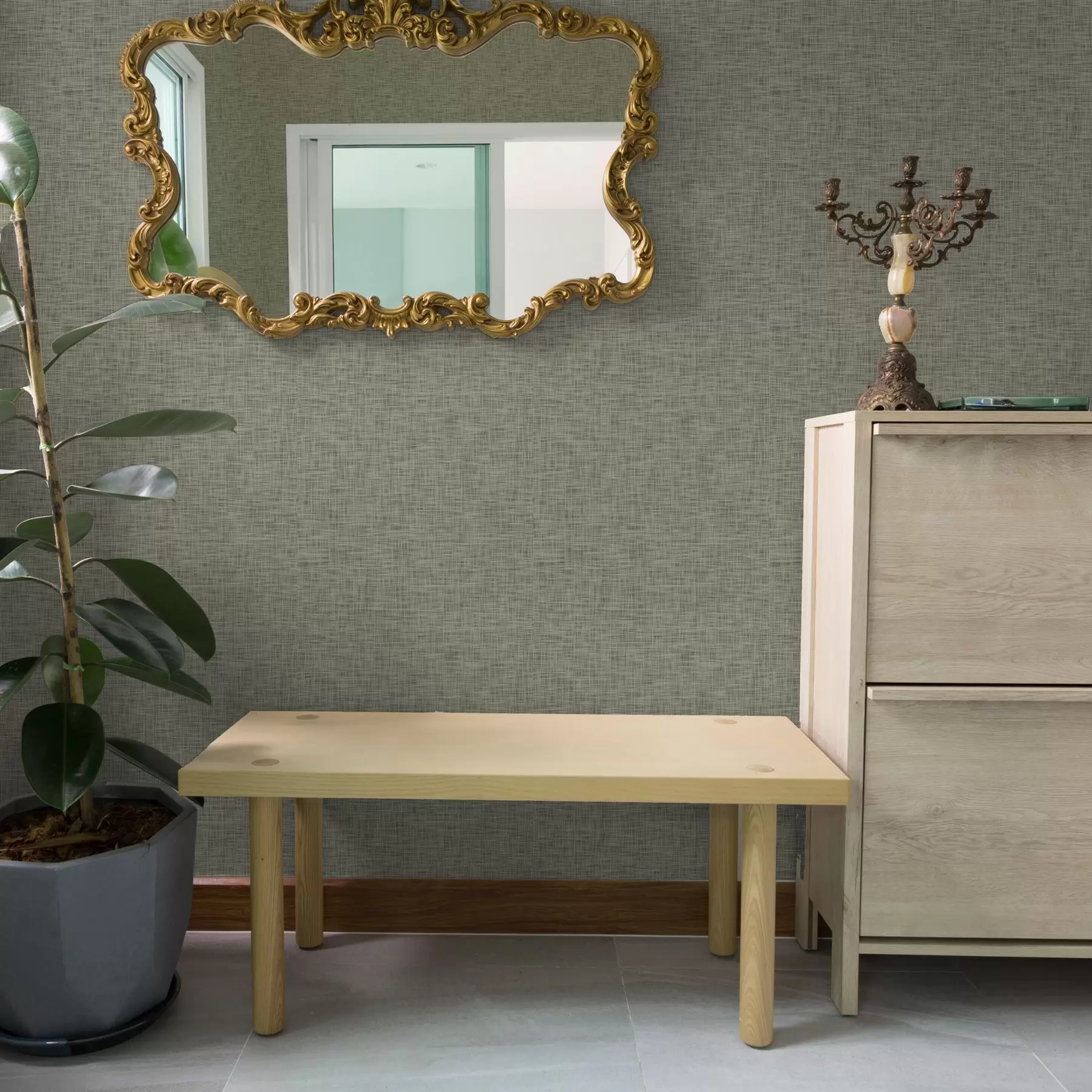 Fotobehang Grijsgroene stoftextuur, linnen rasterpatroon a00235