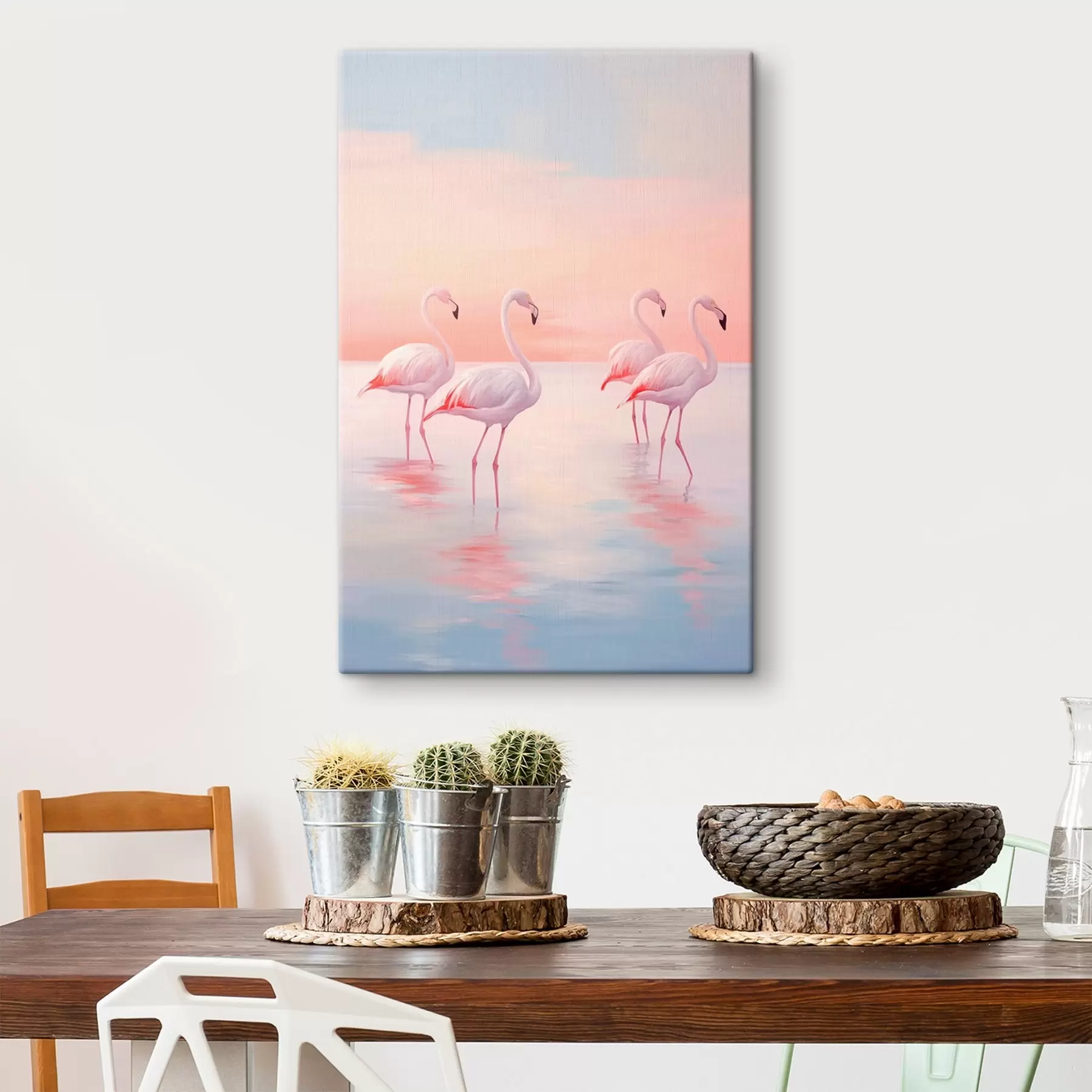  Schilderijen Flamingo's in ondiep water bij zonsondergang s44732