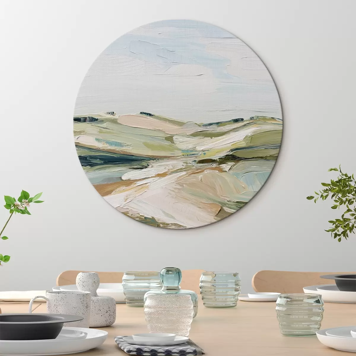 Ronde schilderijen Abstracte heuvels in zachte kleuren r44754