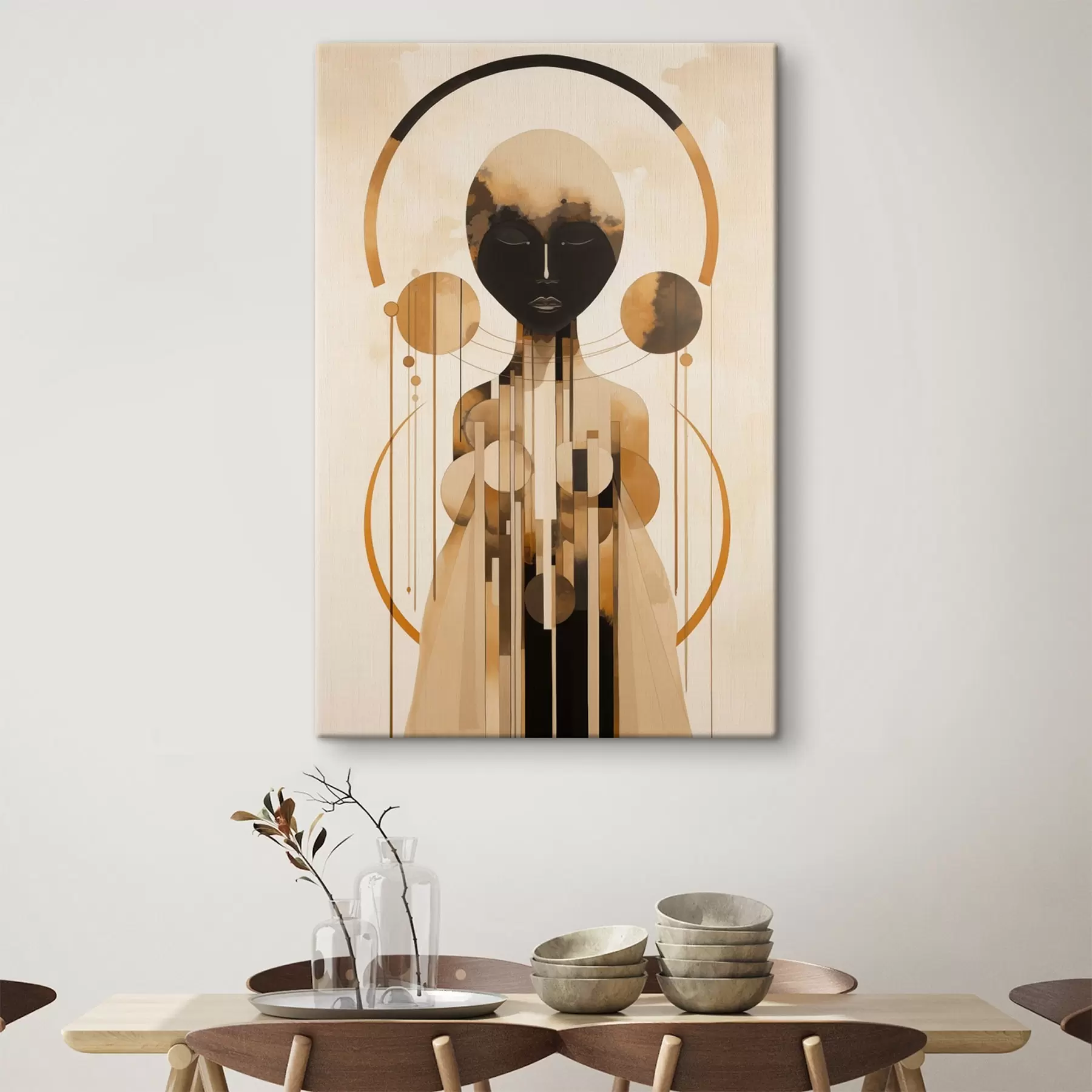  Schilderijen Figuur met cirkels in beige en bruin palet s44747
