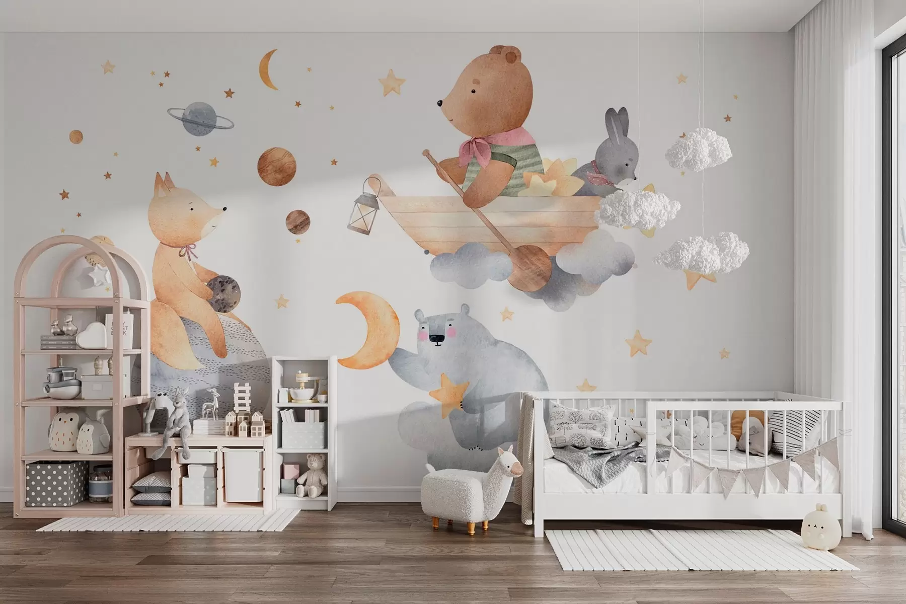 Fotobehang Sprookjesachtige dieren tussen wolken en sterren w04123
