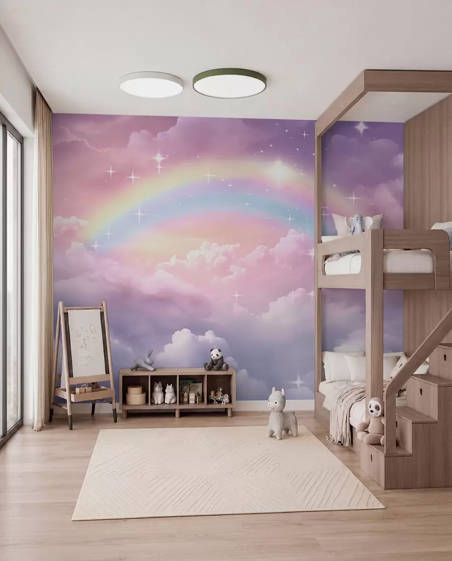 Fotobehang Regenboog in lavendelwolken w04146