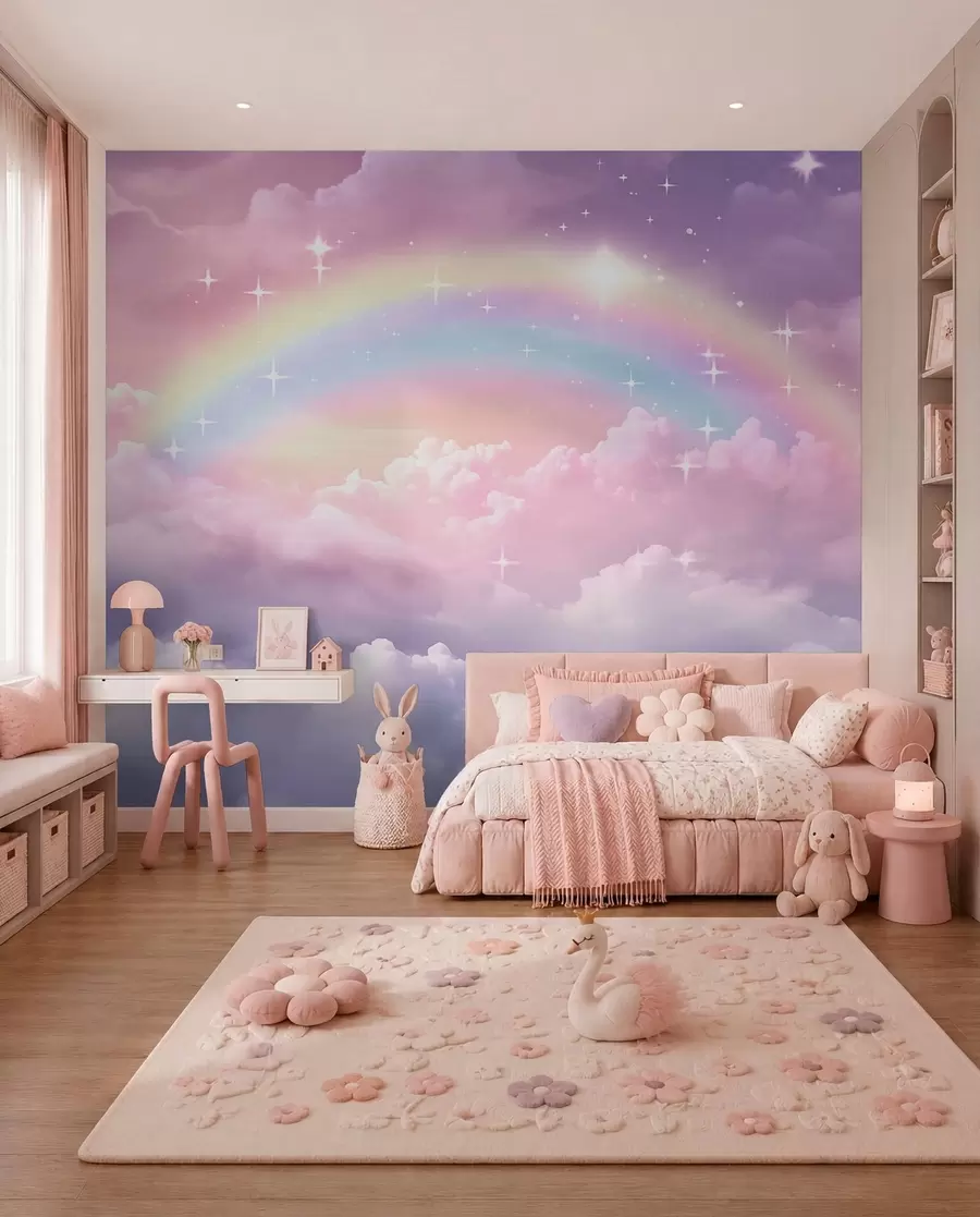 Fotobehang Regenboog in lavendelwolken w04146