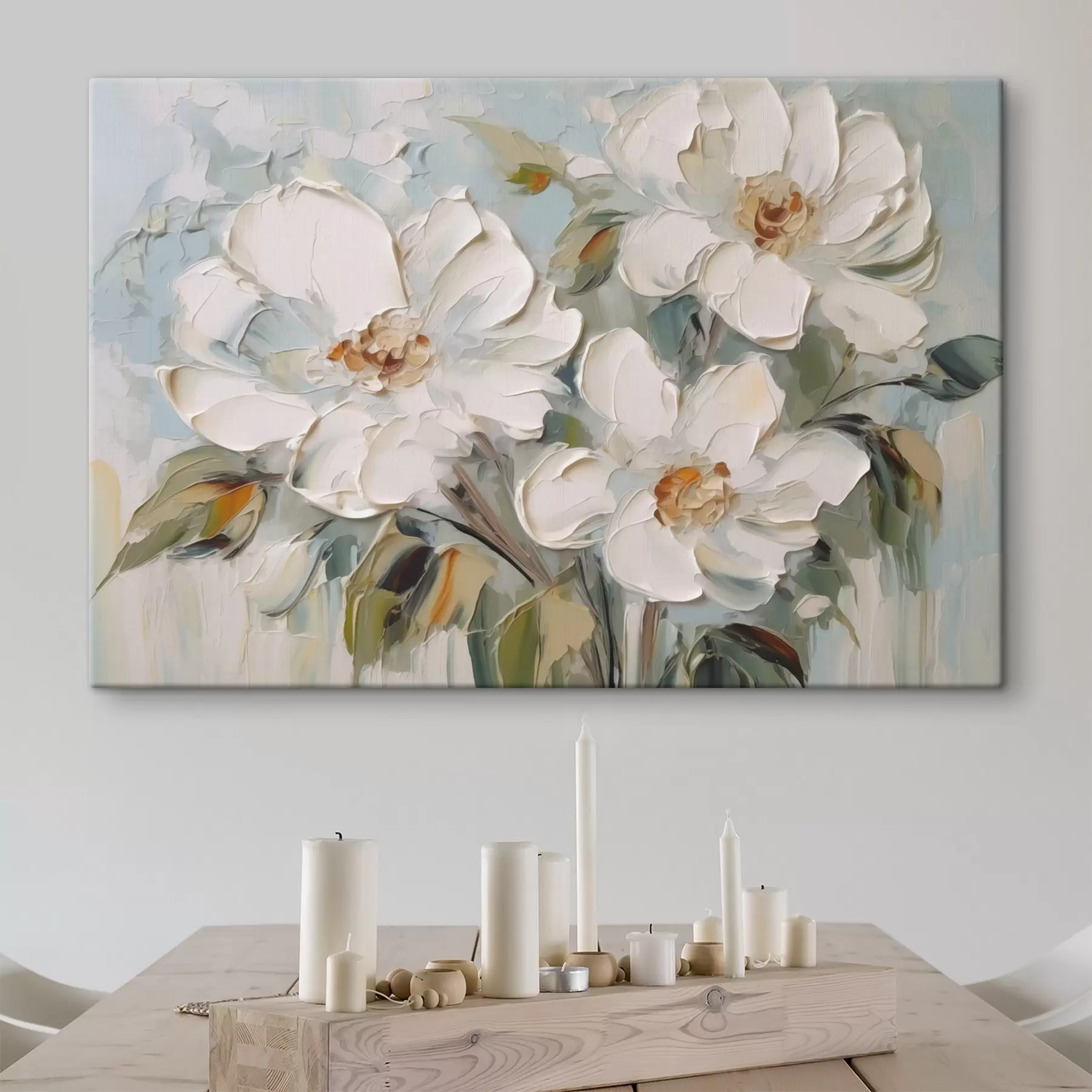 Fotobehang Witte bloemen imitatieschilderij s44775