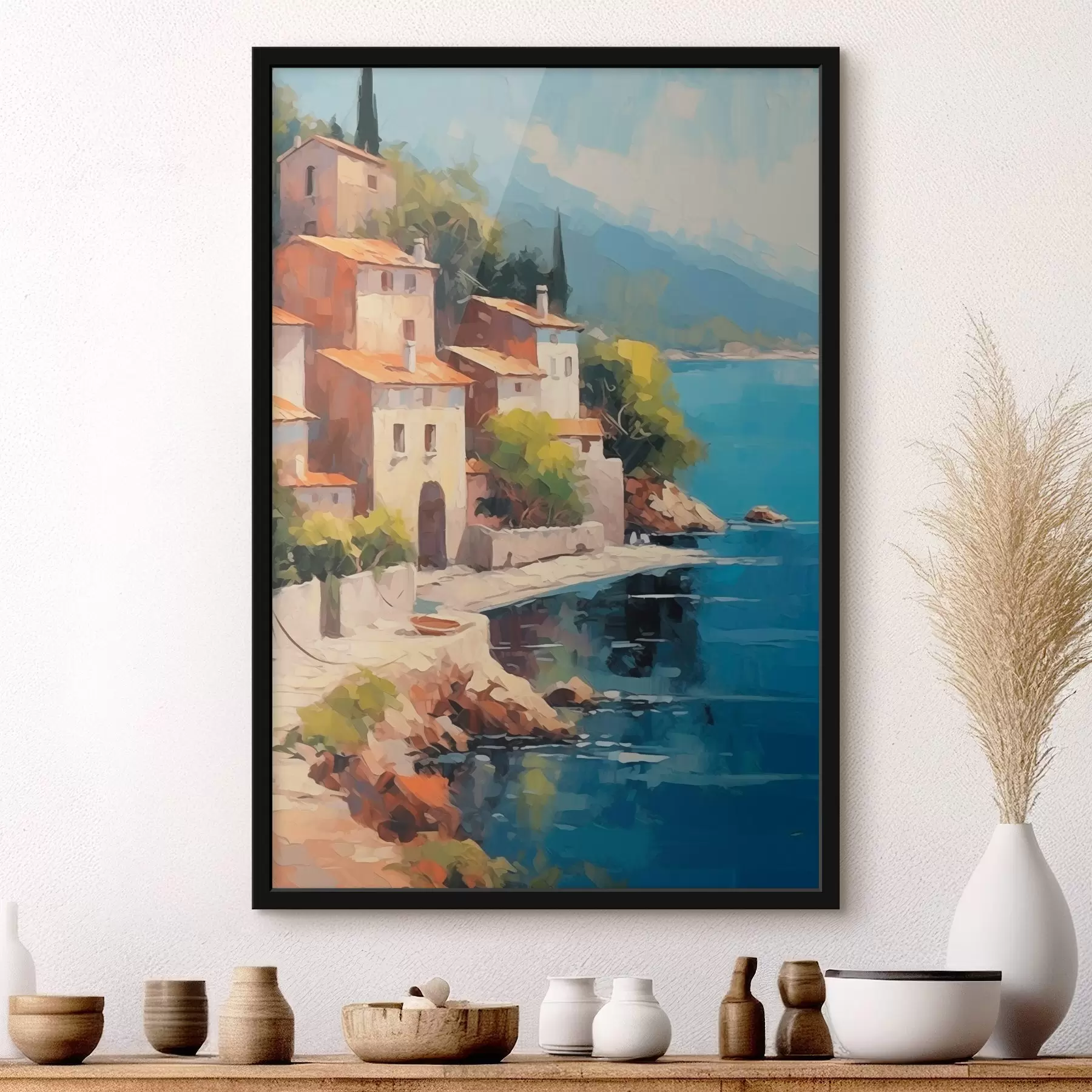 Fotobehang Huizen aan de baai Imitatie van schilderkunst f44773