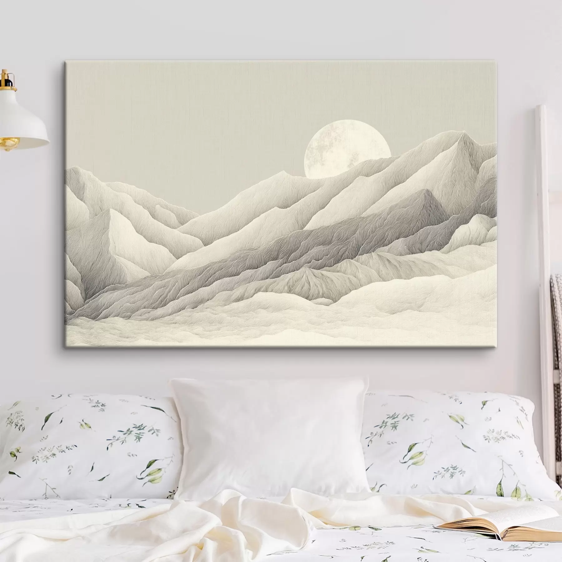 Fotobehang Bergen met maan, gedetailleerde tekening s44788