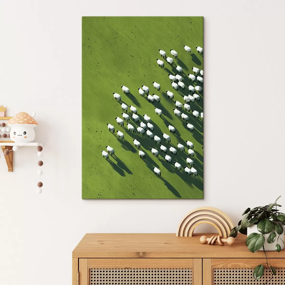  Schilderijen Groen veld met een kudde schapen, abstractie, luchtfoto s44793