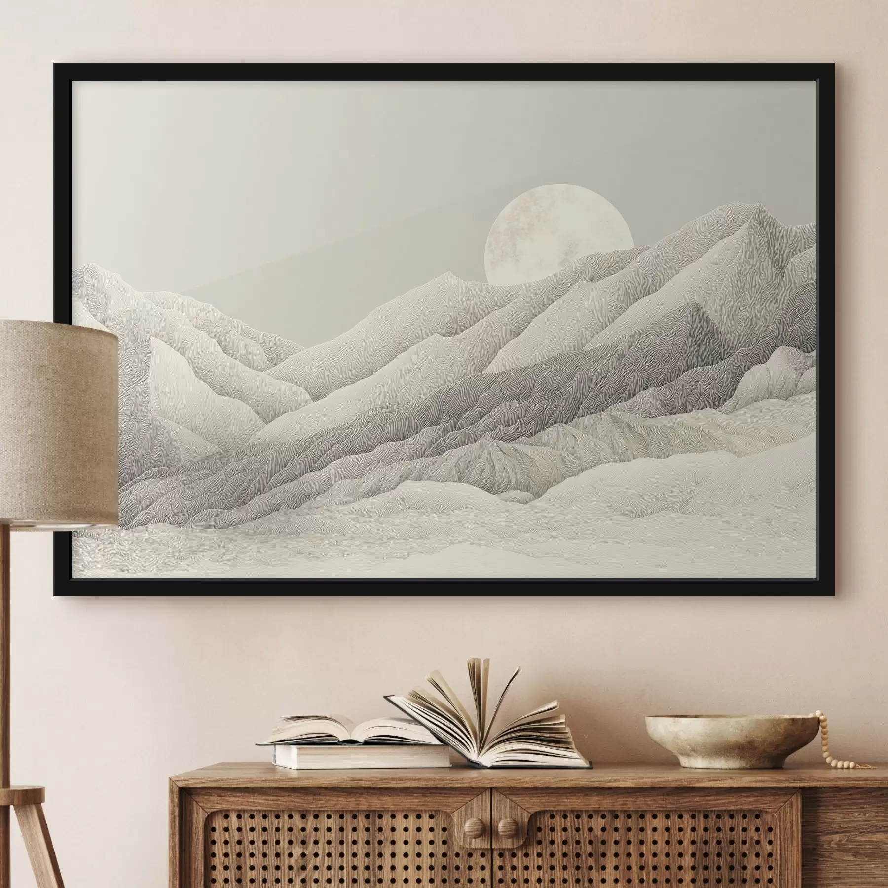  Schilderijen Bergen met maan, gedetailleerde tekening f44788