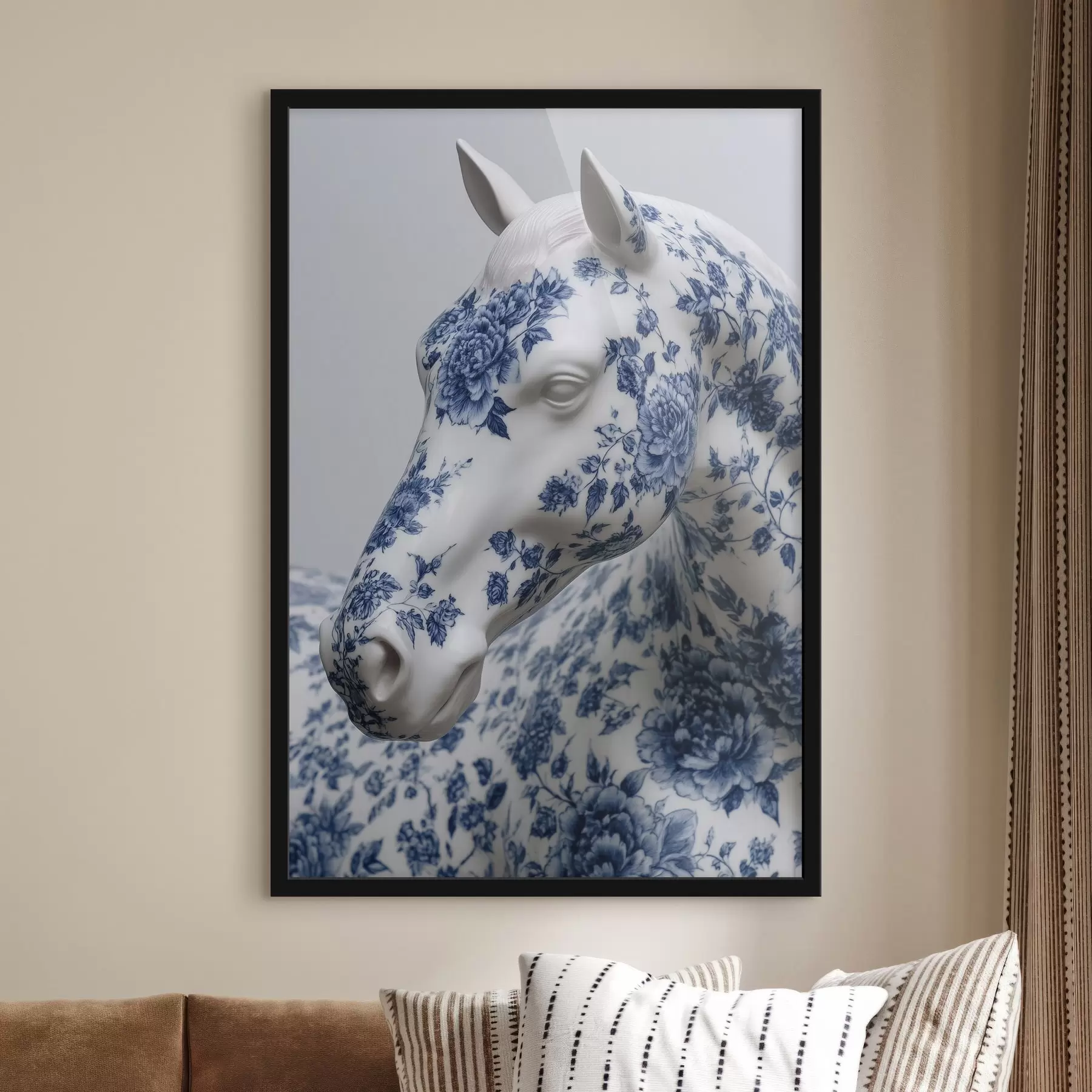 Fotobehang Porseleinen paard met blauwe bloemen print f44789