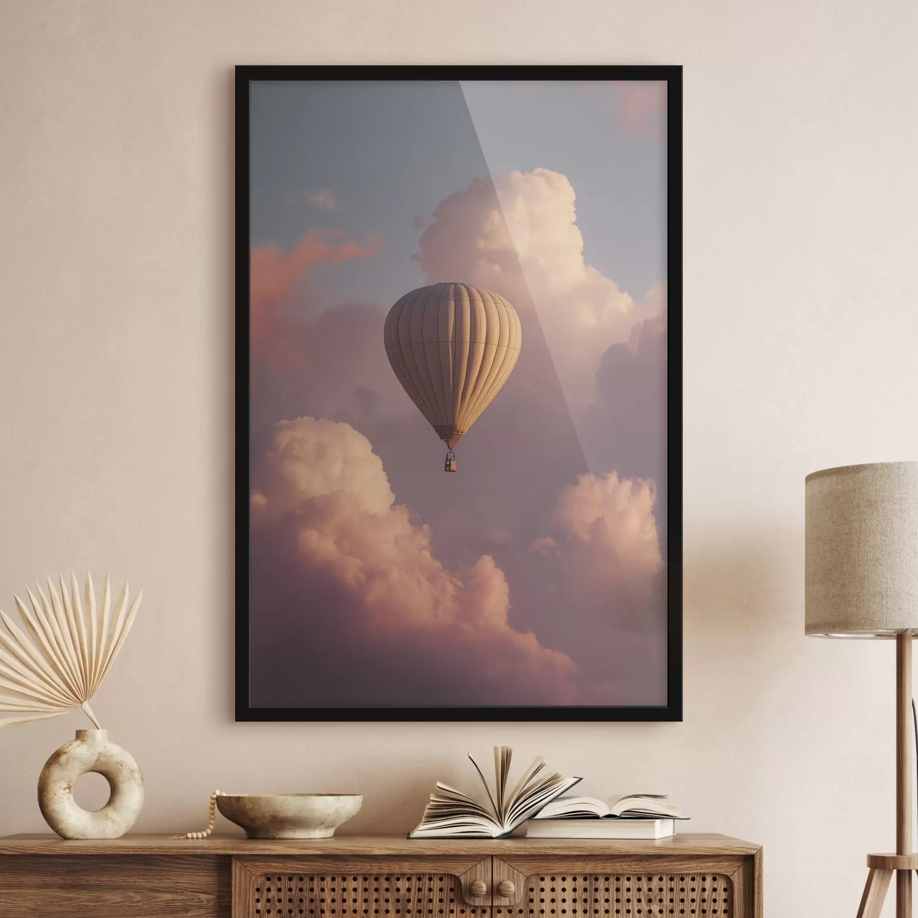 Fotobehang Luchtballon in de zonsondergang met wolken f44790