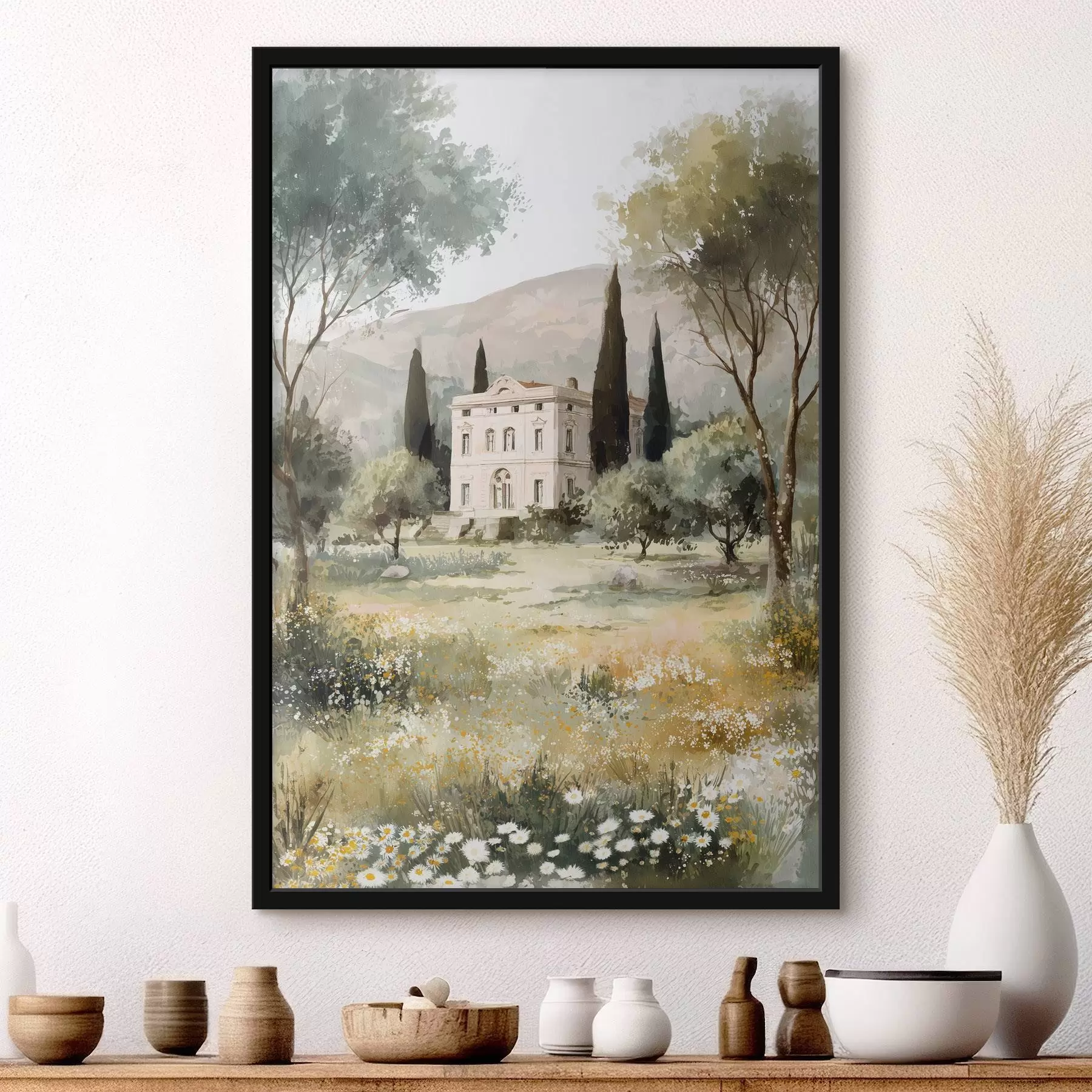 Fotobehang Mediterraans dorp met wit huis omringd door tuin f44796