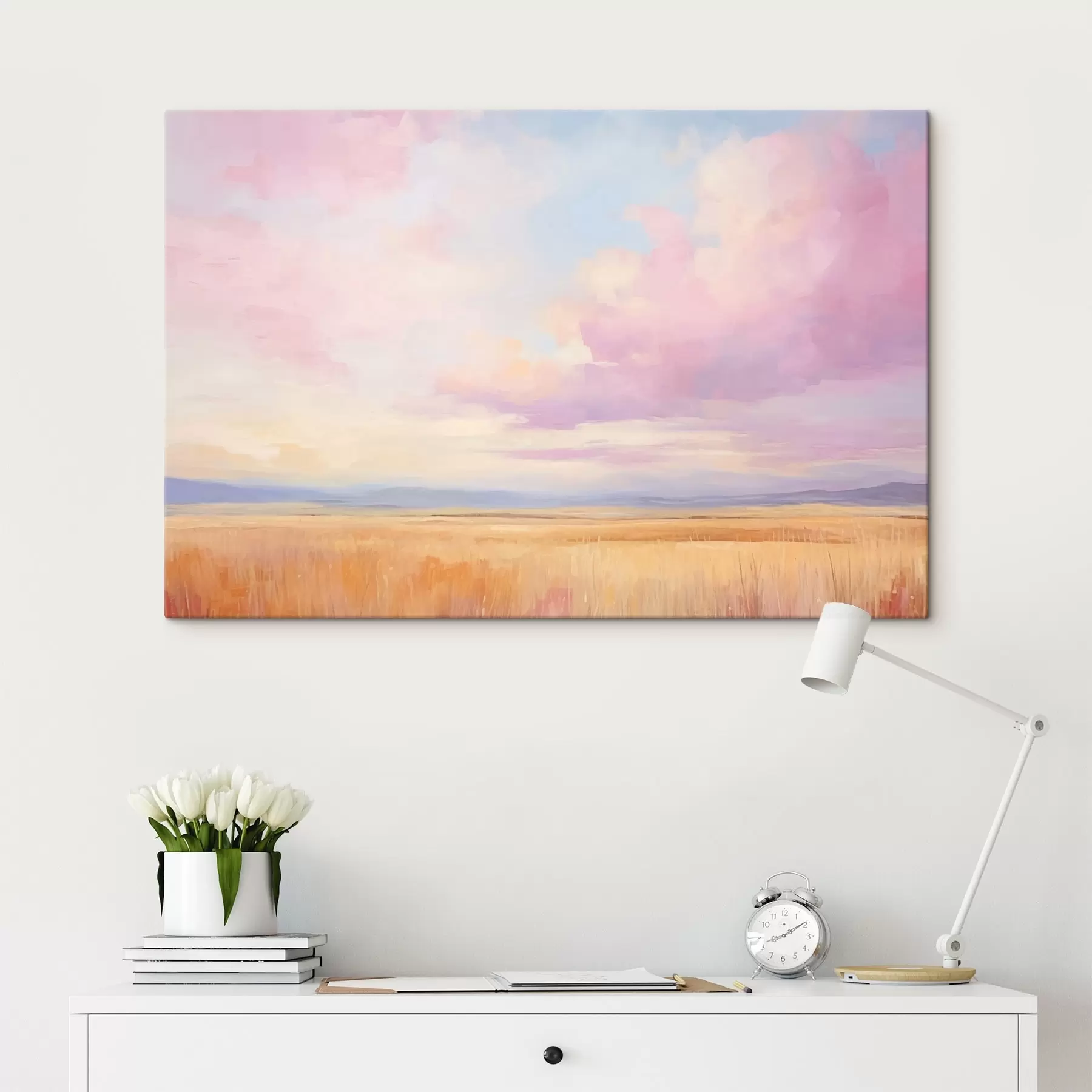  Schilderijen Roze lucht boven een veld s44810