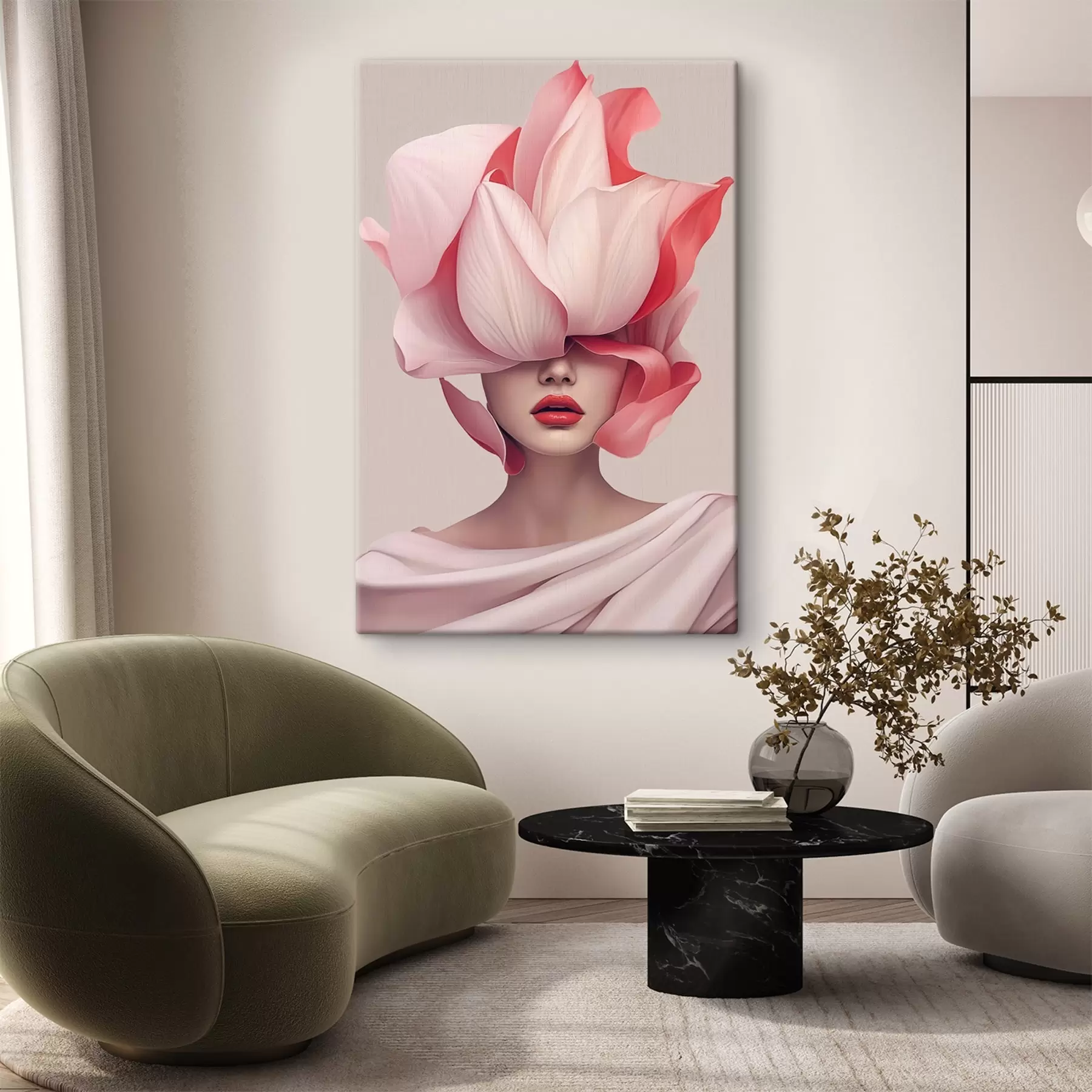  Schilderijen Vrouwenportret met grote bloemblaadjes s44812