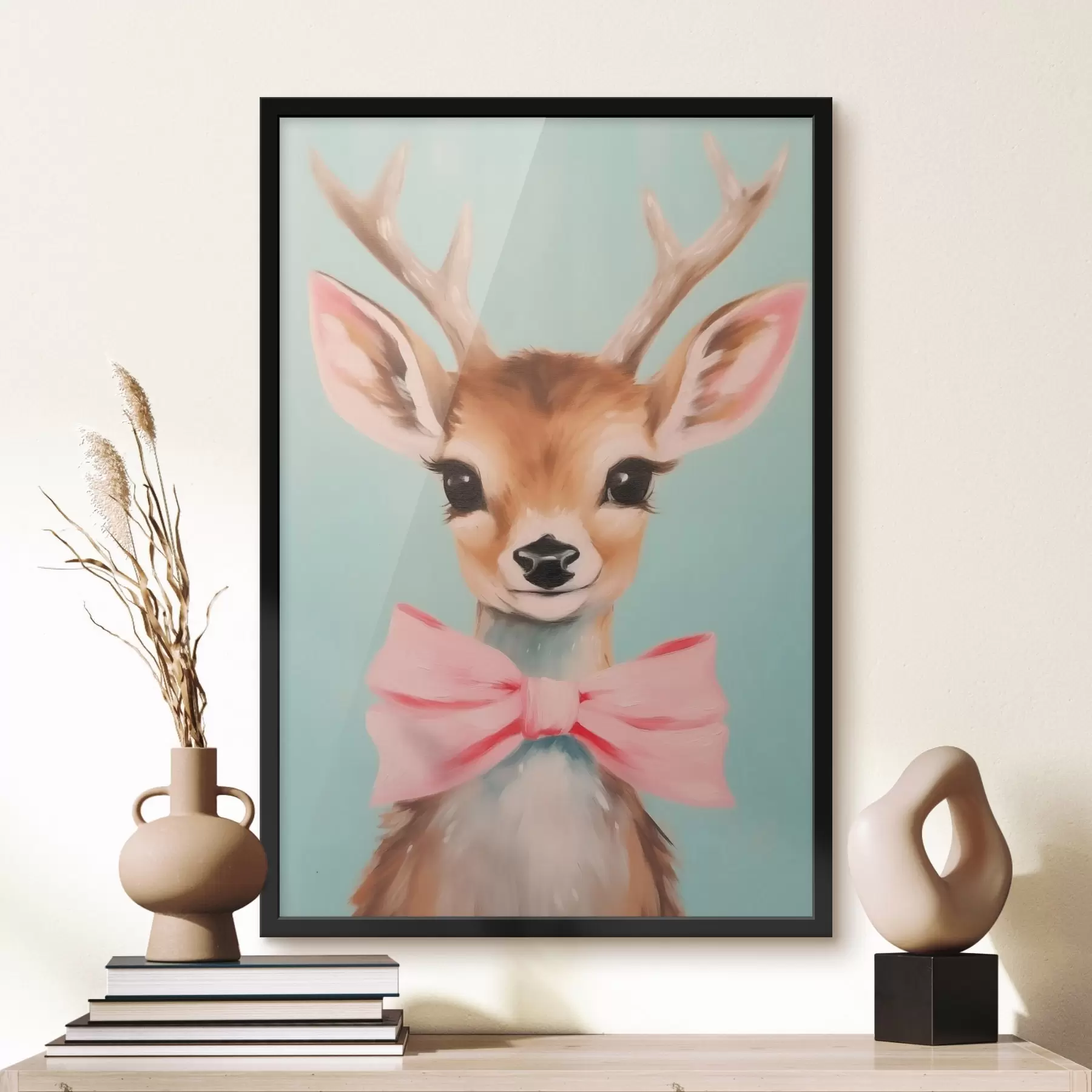 Fotobehang Hert met roze strik f44802