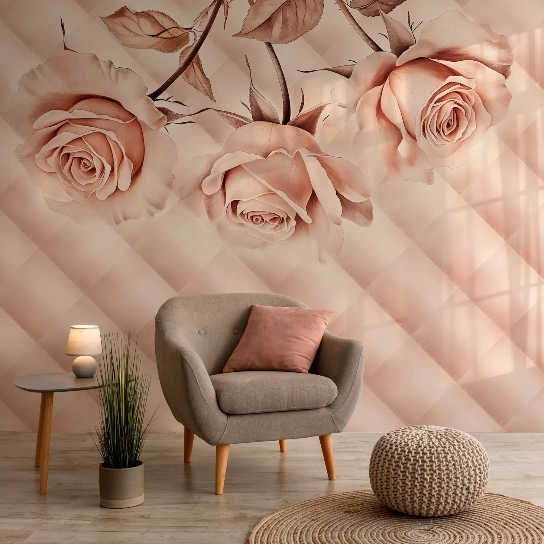 Fotobehang poederrozen in retrostijl w04141