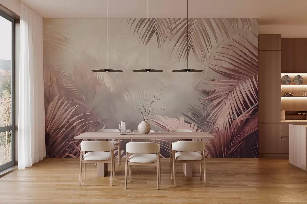 Fotobehang tropisch oerwoud met roze tint w04142
