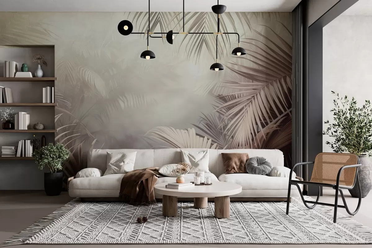 Fotobehang tropisch oerwoud met een neutrale tint w04142v1