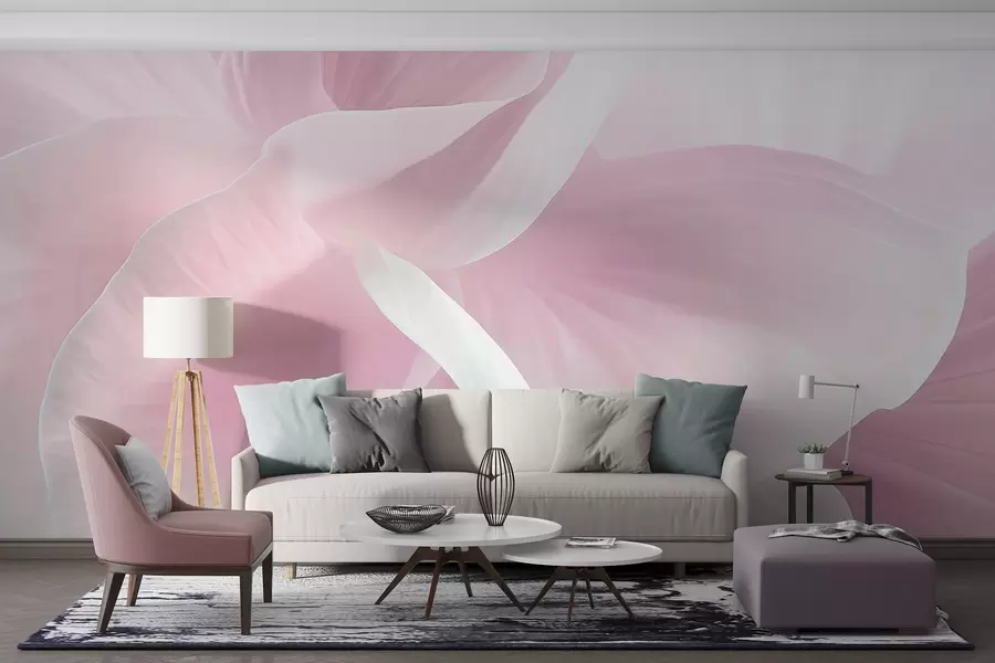 Fotobehang Abstracte getextureerde bloem met delicate bloemblaadjes, zachte verlichting, elegante compositie, minimalistische esthetiek w09211v1