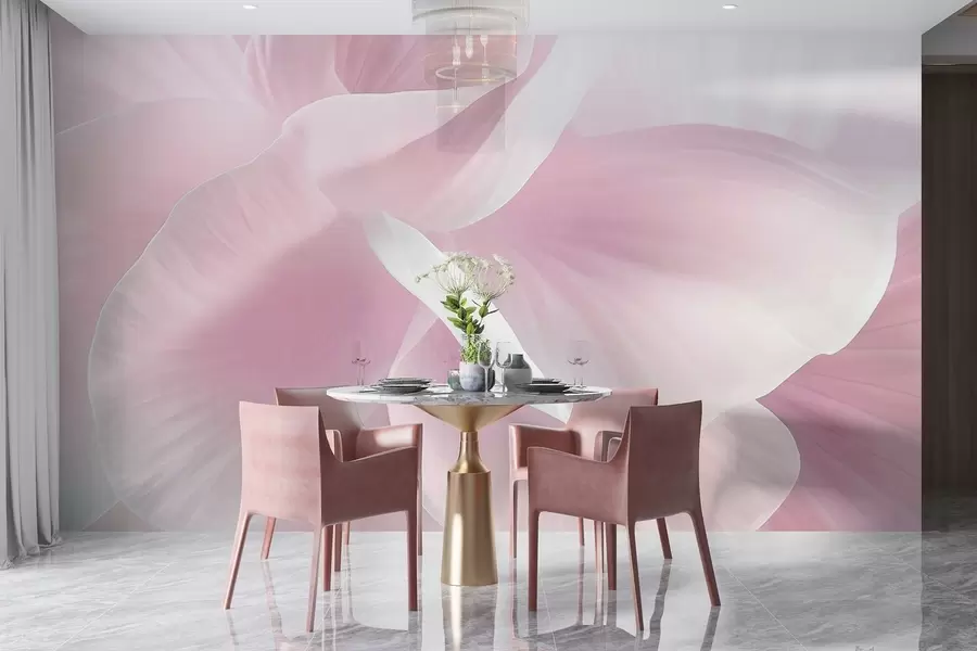 Fotobehang Abstracte getextureerde bloem met delicate bloemblaadjes, zachte verlichting, elegante compositie, minimalistische esthetiek w09211v1