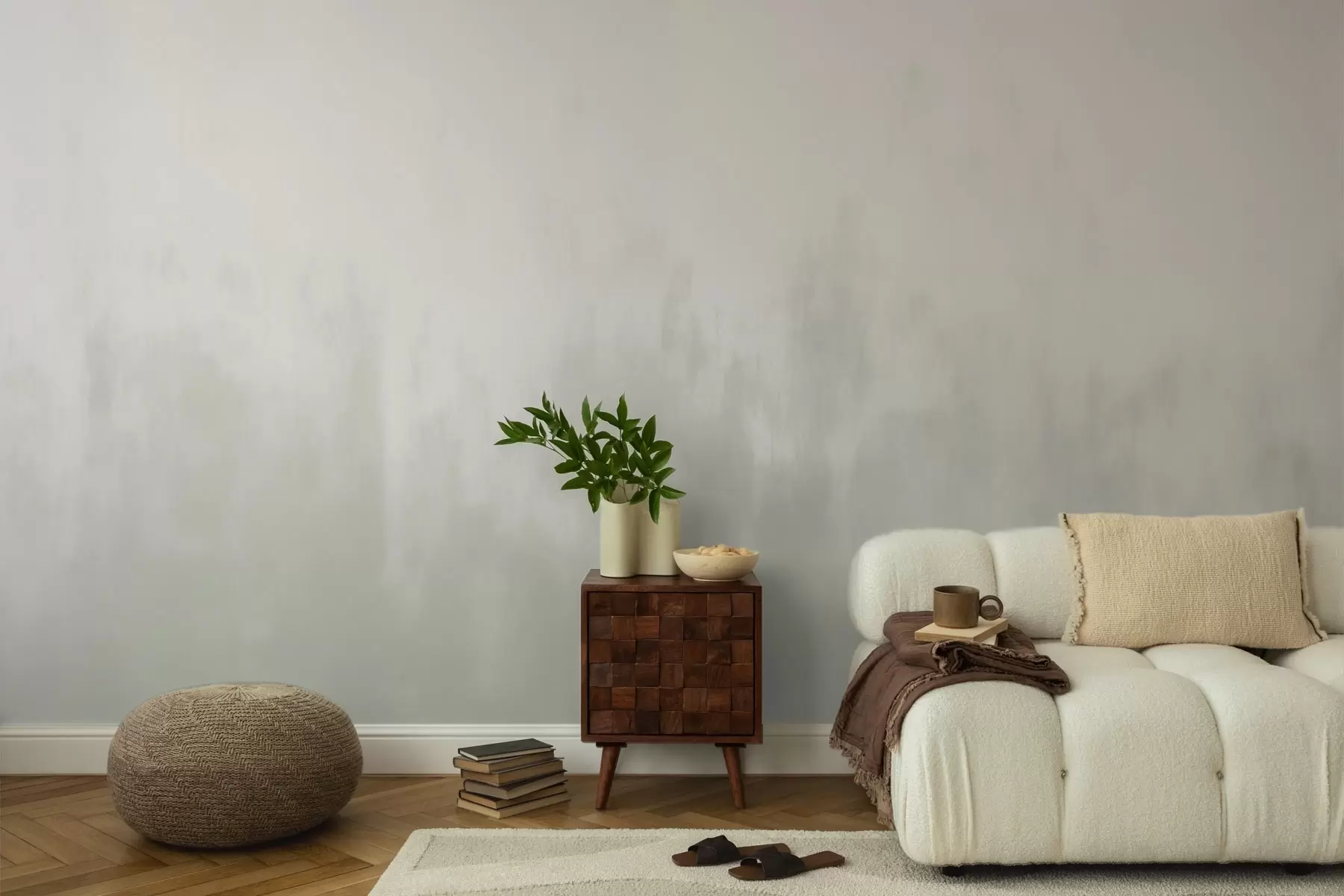 Fotobehang Aquarelverloop in grijs-beige tinten, minimalisme w04156
