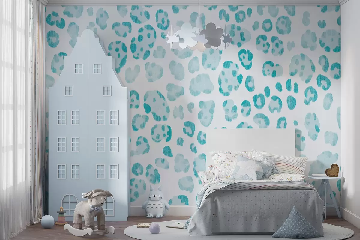 Fotobehang Luipaardprint, woltextuur, blauwe kleur w04112