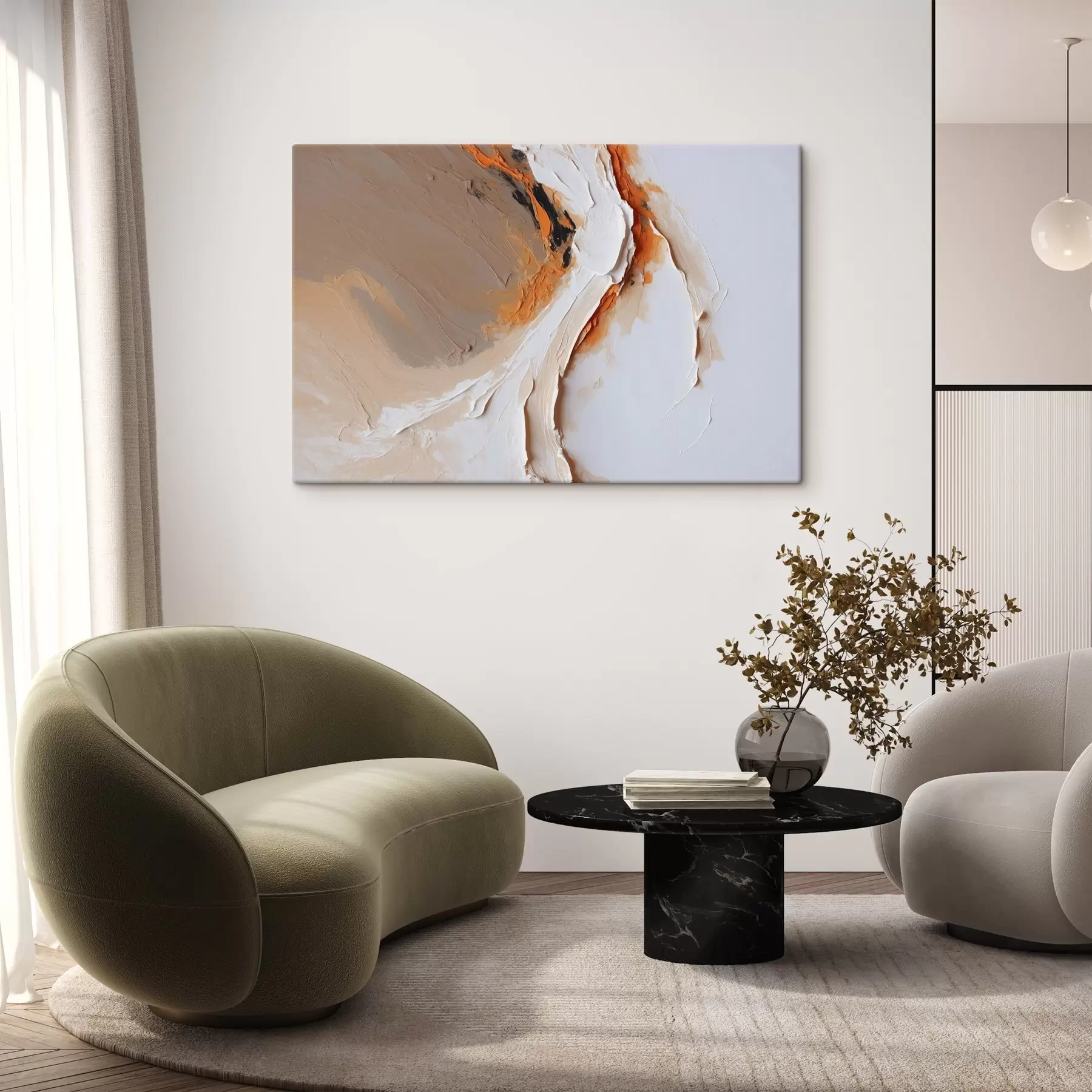  Schilderijen Zacht pastel met oranje accent en vloeiende streken s44874