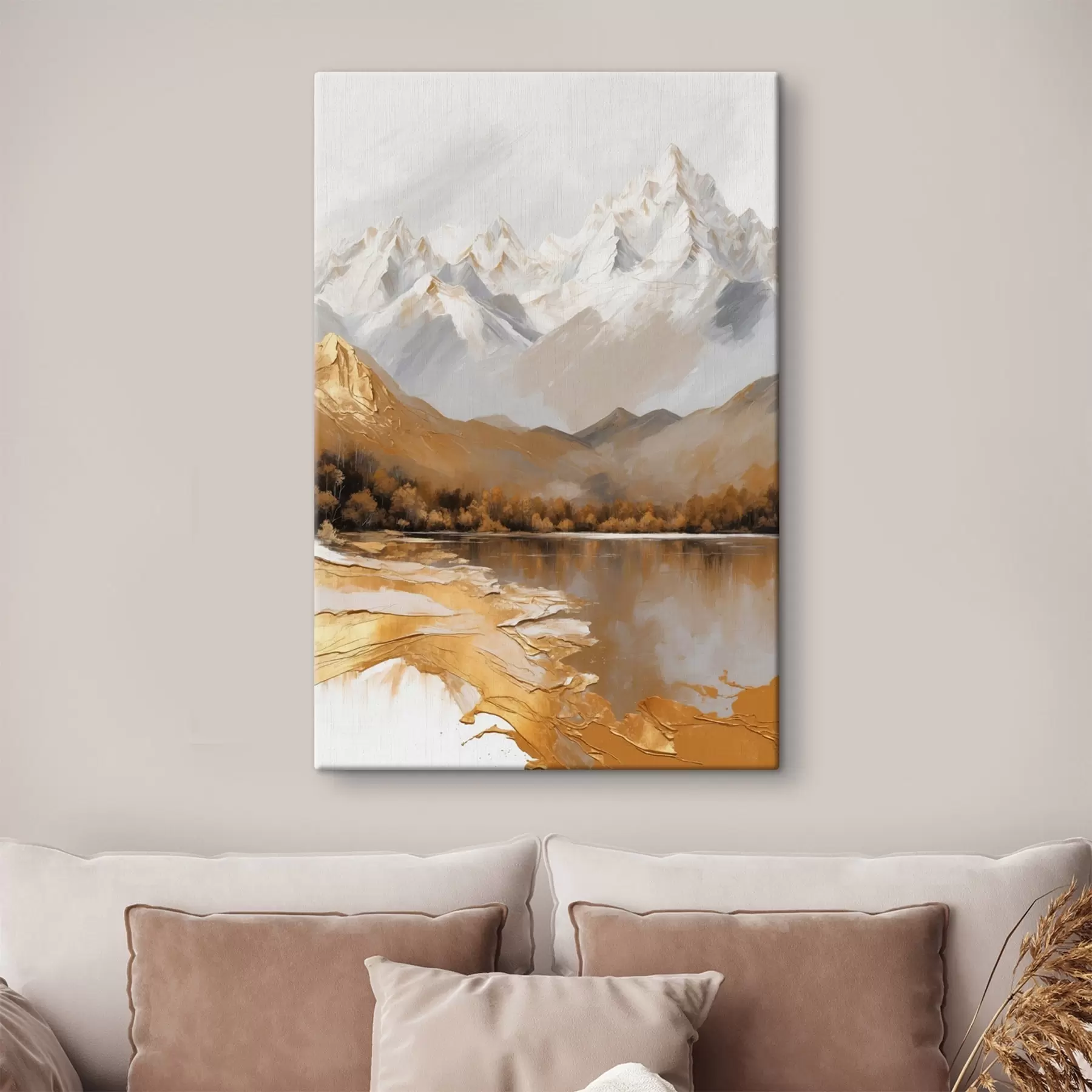  Schilderijen Berglandschap met een meer in warme kleuren s44877