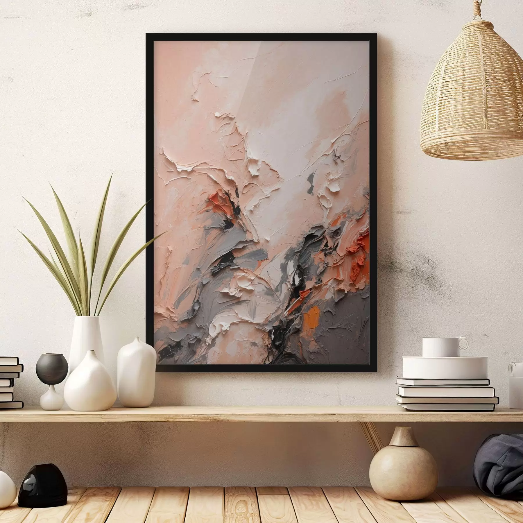 Fotobehang Abstract in perzikkleurige grijstinten met structuurstrepen f44873