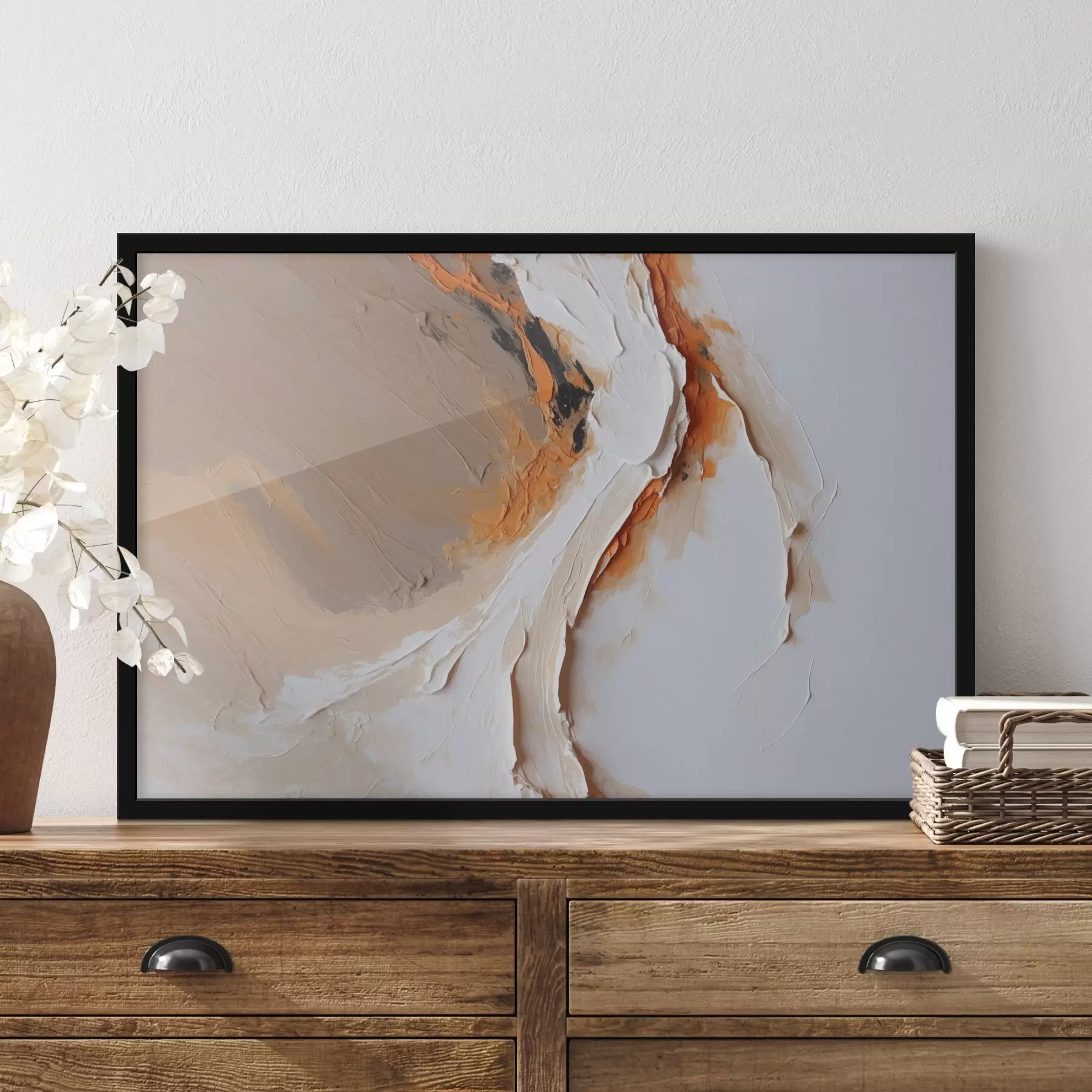Fotobehang Zacht pastel met oranje accent en vloeiende streken f44874