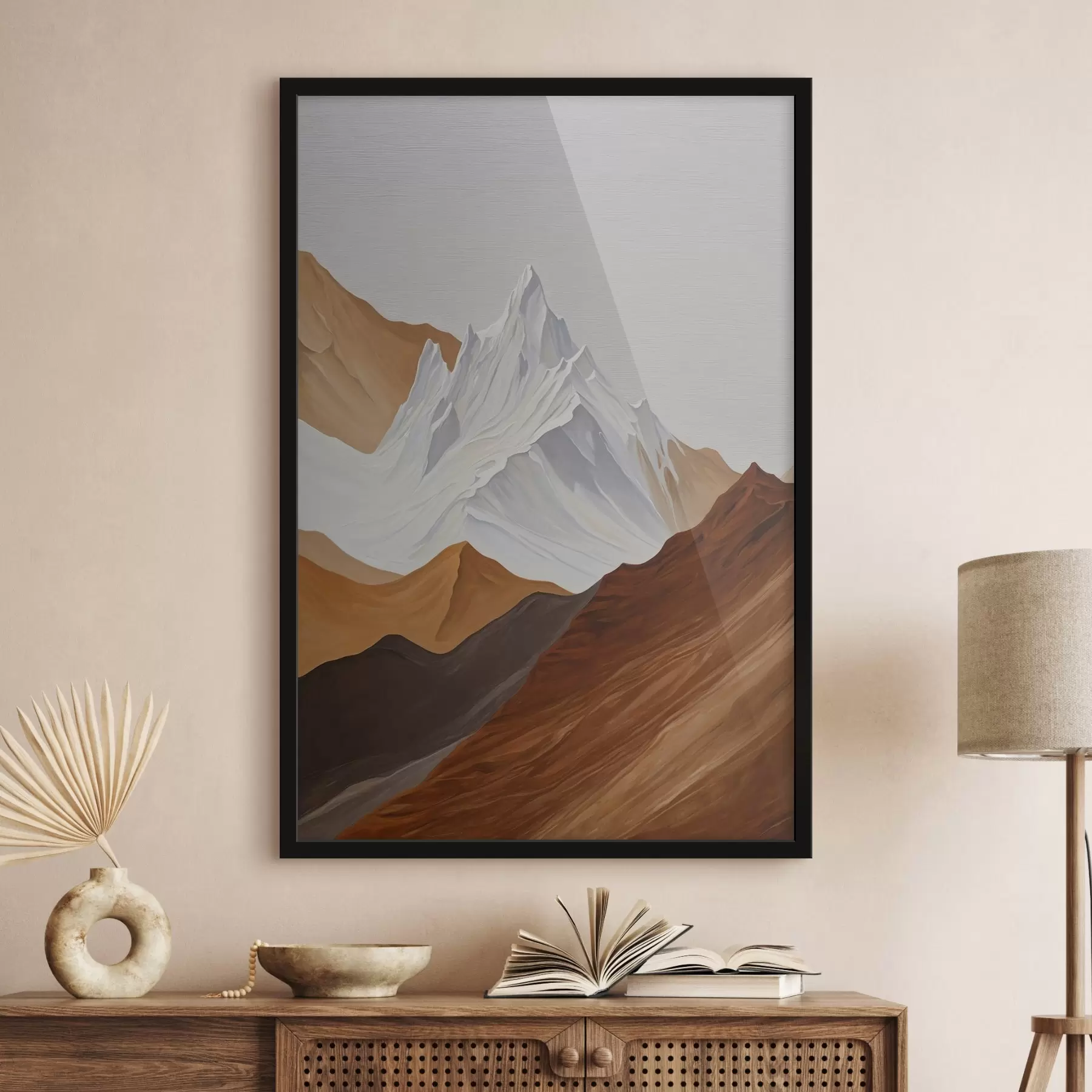 Fotobehang Geometrisch berglandschap in bruin- en wittinten f44896