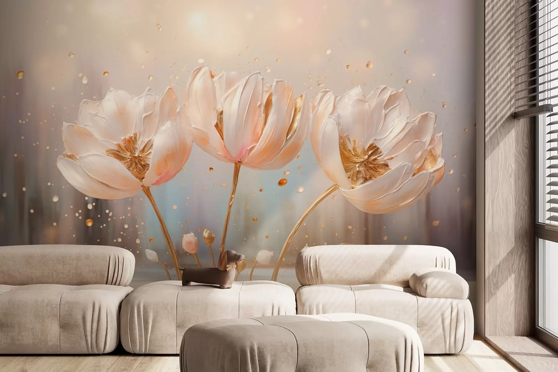 Fotobehang Delicate volumineuze bloemen bij zonsopgang w09148