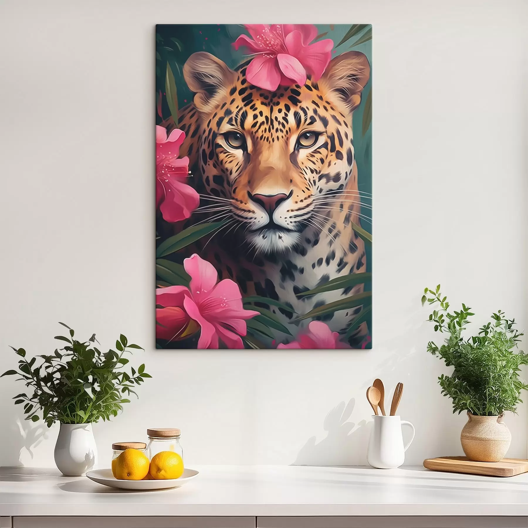  Schilderijen Luipaard tussen tropische bloemen s44918