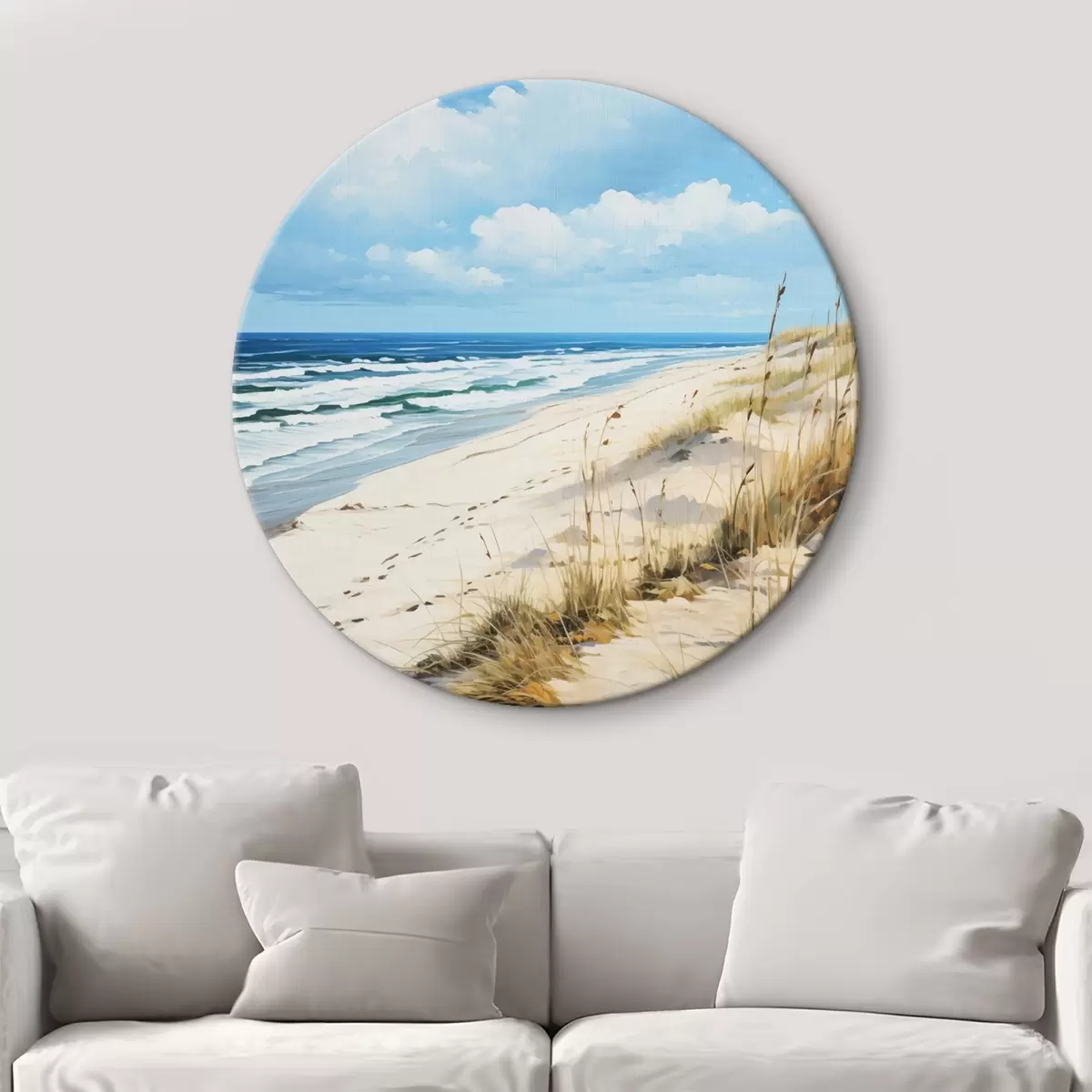 Ronde schilderijen Gras aan de kust onder een blauwe hemel r44917